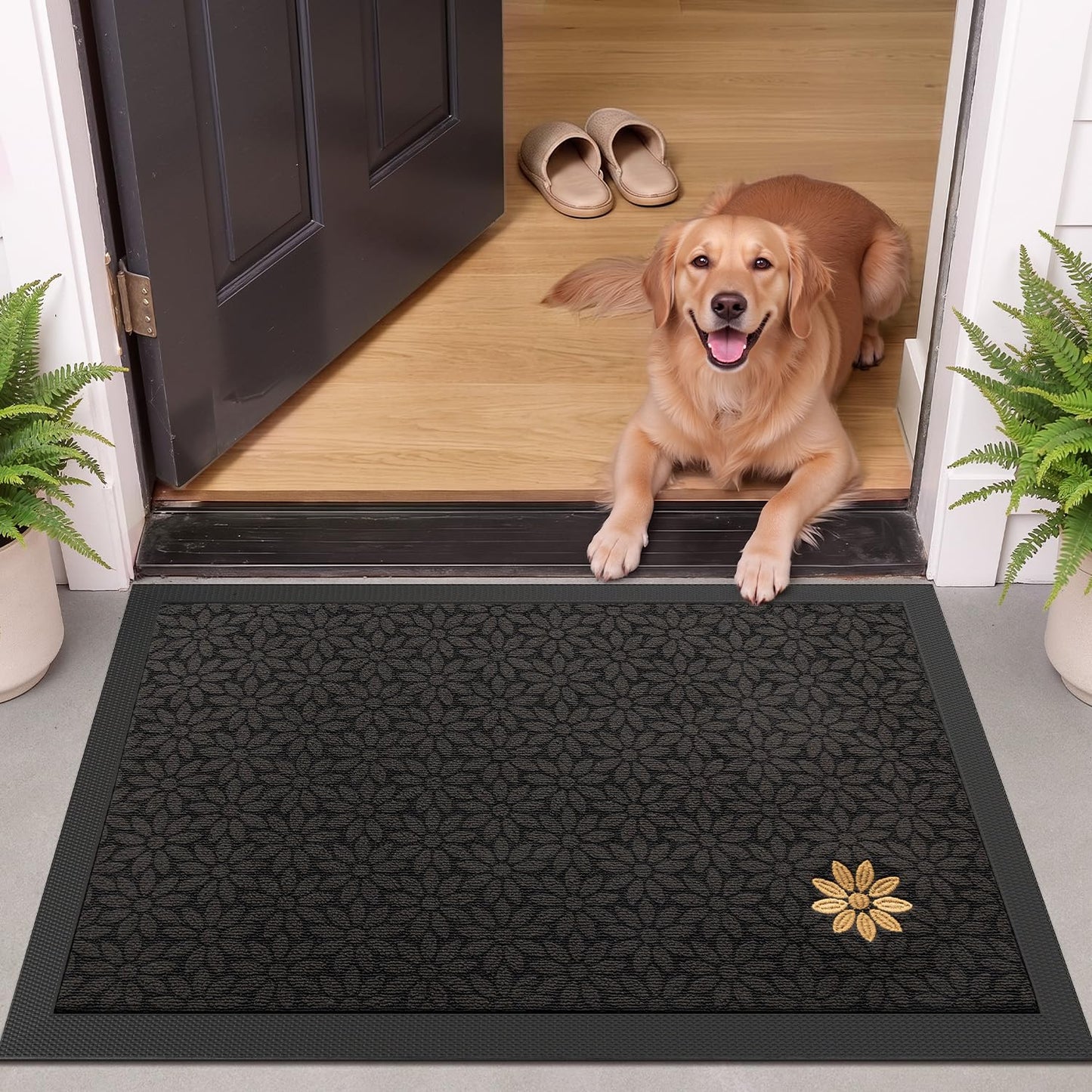 LUMI Outside Welcome Door Mat 24x36, Non-Slip Heavy Duty Dirt Trapper, Grey