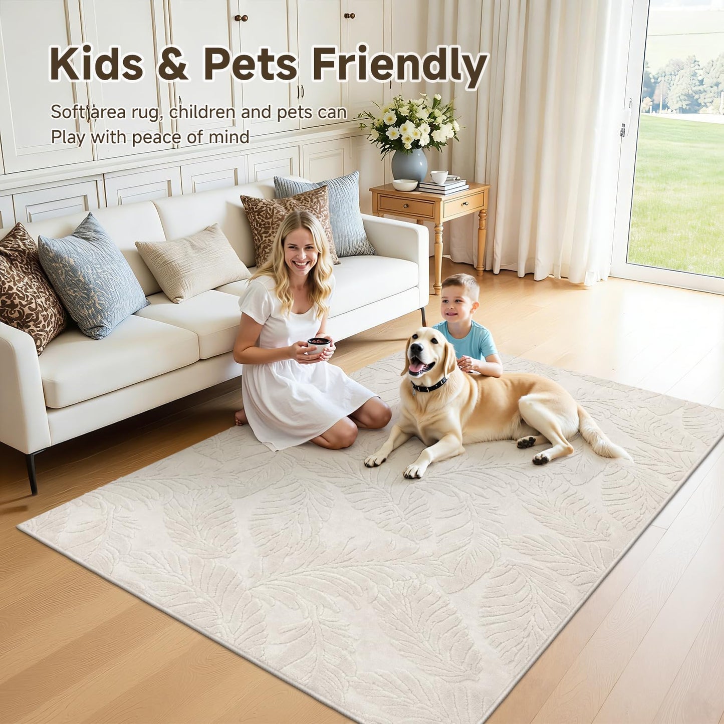 Pauwer Area Rugs for Living Room 5x7, Machine Washable Non Slip Neutral Boho Modern Rug, Soft Fluffy Carpet for Bedroom Dining Room Nursery Office Indoor Farmhouse, Beige