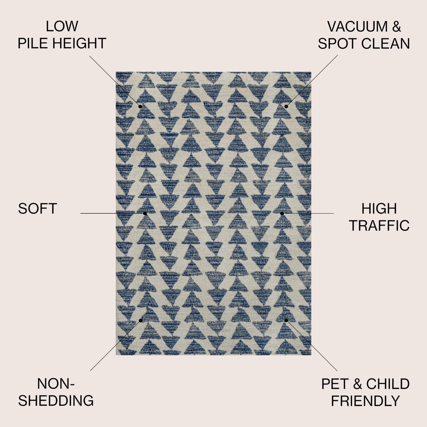 JONATHAN Y Aisha Moroccan Triangle Geometric Cream/Navy Indoor Area Rug, 8x10, Contemporary, Modern, Easy-Cleaning for Living Room, Bedroom, Kitchen, Pet Friendly, Non-Shedding (MOH206D-8)