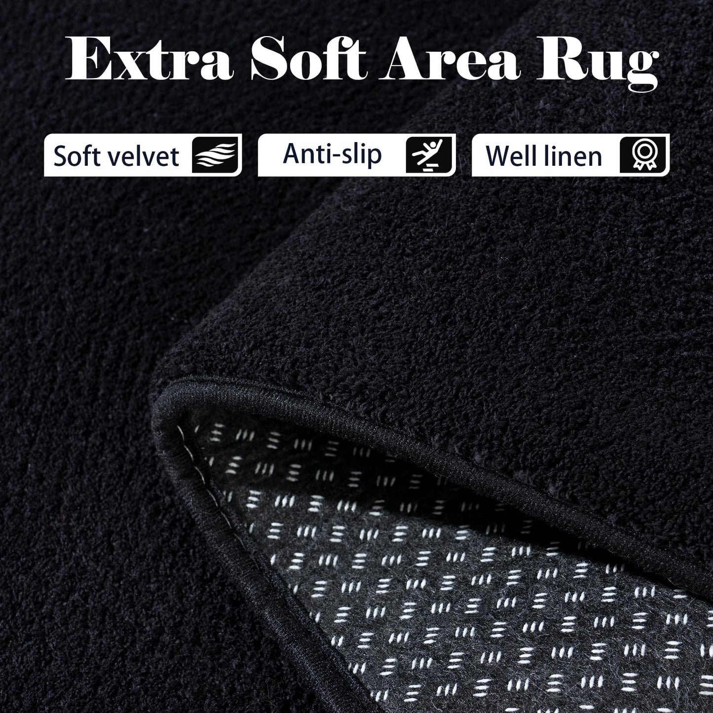 QDUIDU Large Area Rugs for Bedroom Living Room - 4x6 Feet Ultra Soft Black Rug Thickened with Memory-Foam, Solid Modern Minimalist Carpets for Home Decor, Non-Slip and Comfy Nursery Room Rugs