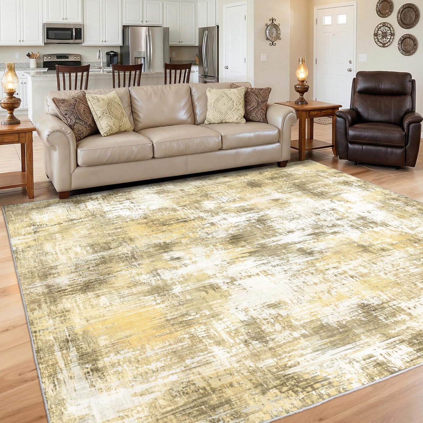8x10Ft Living Room Rugs Non-Slip Modern Abstract Rug Washable Rugs Carpet for Bedroom Pile Rug for Living Room，Bedroom, Dining Room, Kids Playroom, Home Office Yellow