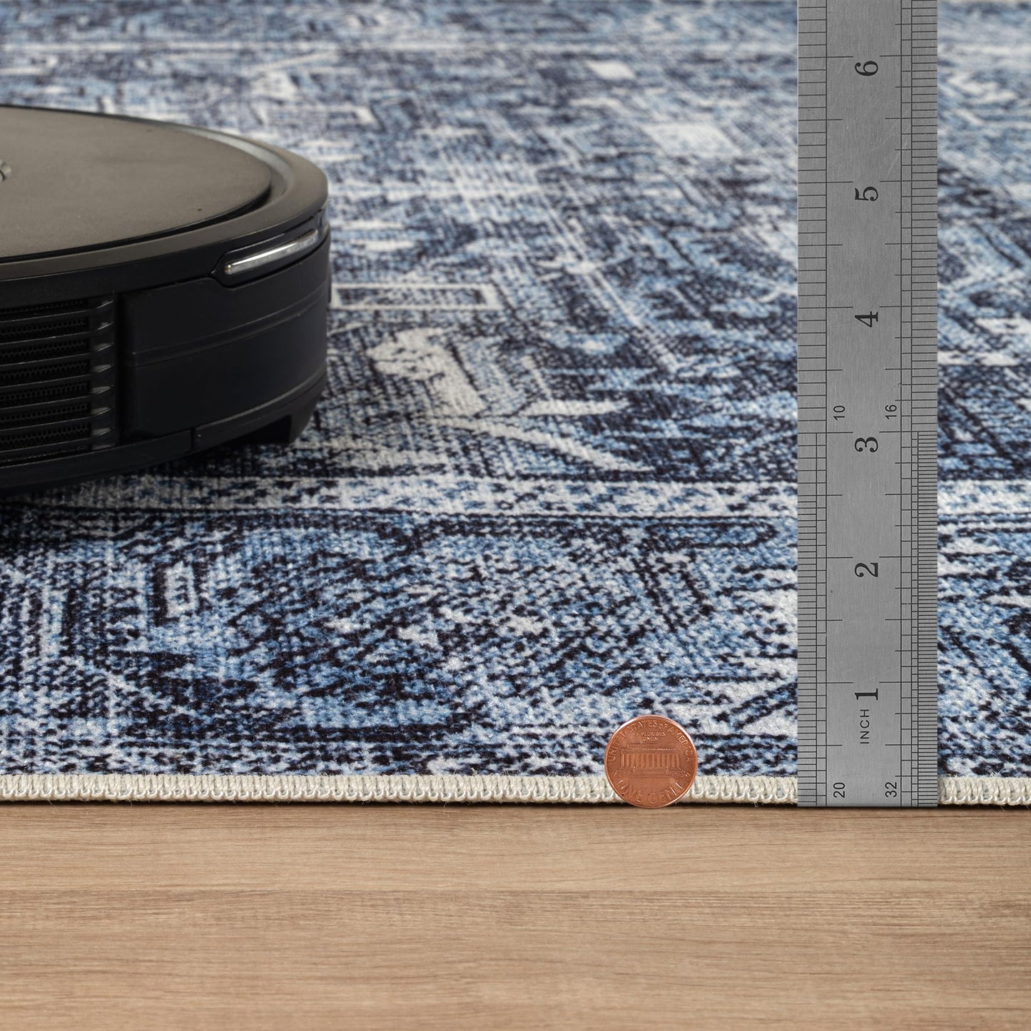 Bloom Rugs Washable Non-Slip 4' x 6' Rug - Blue Traditional Area Rug for Living Room, Bedroom, Dining Room, and Kitchen - Exact Size: 4' x 6'