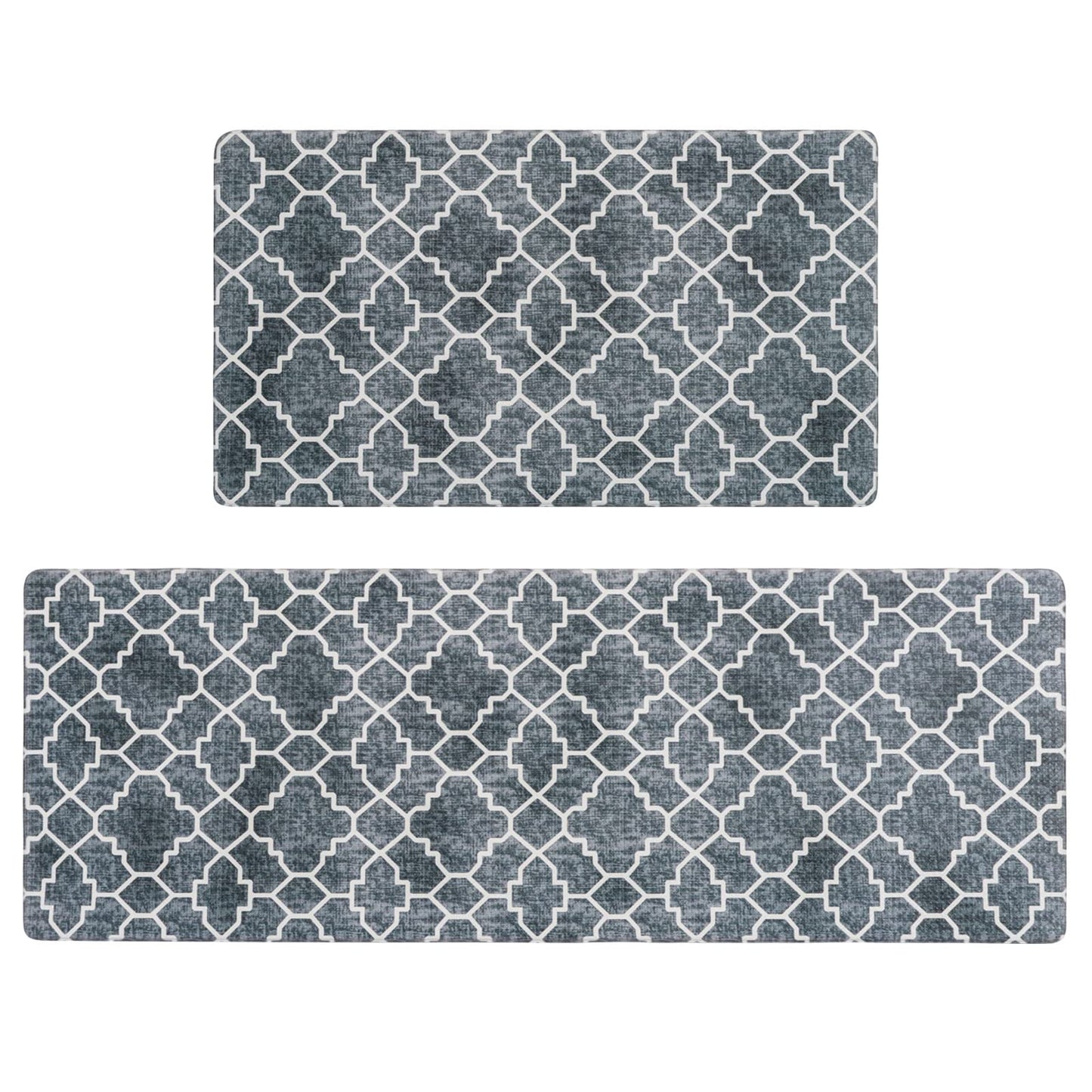 FRESHMINT Kitchen Mat Set of 2, Anti-Fatigue Cushioned Kitchen Mats for Floor, Waterproof Non Slip Comfort Standing Mat, Boho Kitchen Rug for Kitchen Decor, Sink, Office, 17"x30"+17"x47", Navy Blue