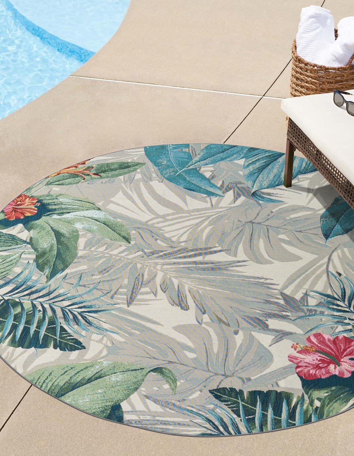 Unique Loom Outdoor Botanical Collection Area Rug - Kula (4' 1" Round, Multi/ Gray)