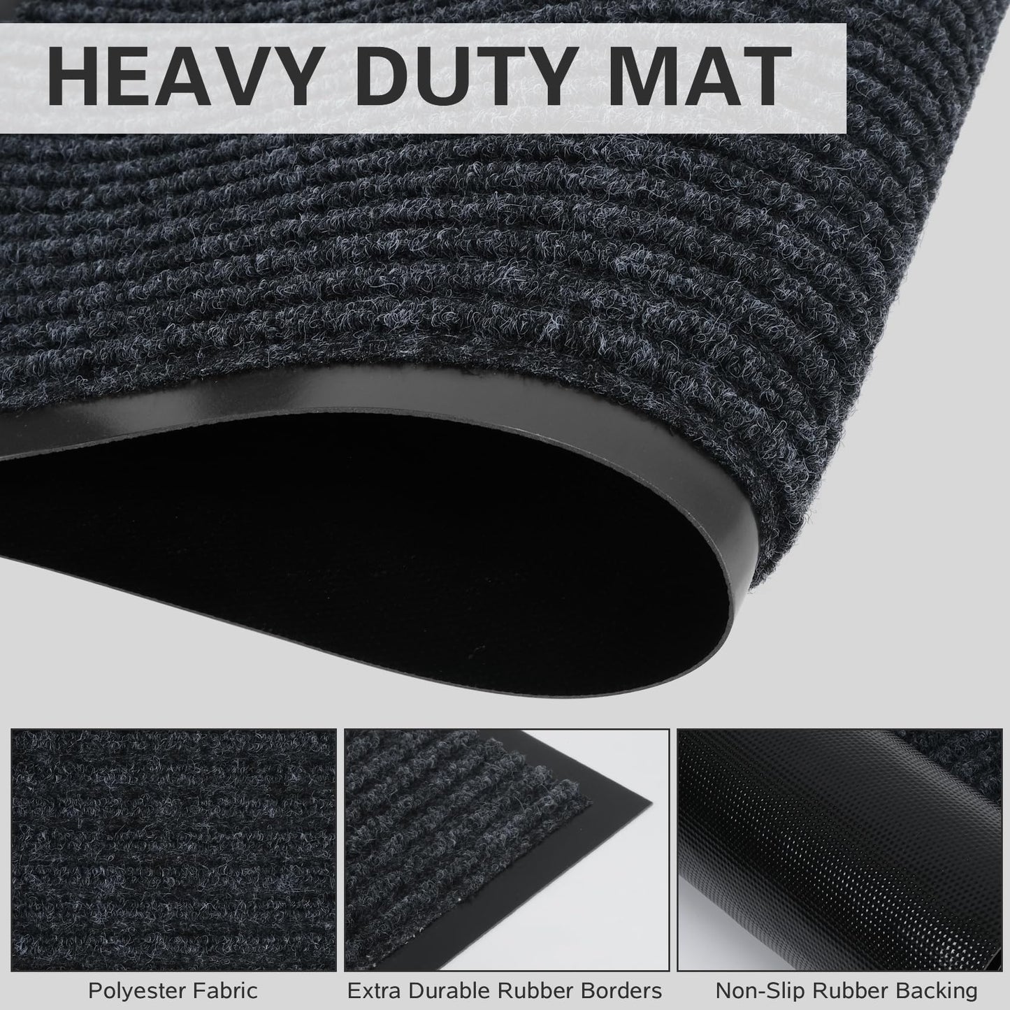 Neiza Front Door Mat 60"x36" Indoor Outdoor Low Profile Rubber Backing Doormat All-Weather Easy Clean Washable Doormats Commercial Entrance Mats for Home Office Patio Porch Garage Garden,Grey