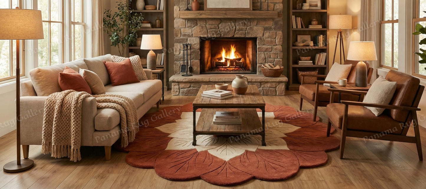 Panama Rug Gallery Hand Tufted Wool Area Rug New Zealand Wool High Pile Floral Shaped Carpet with Cotton Backing Shed and Stain Resistant Modern Designer Rug for Living Room Bedroom Kids Room(5x5ft)