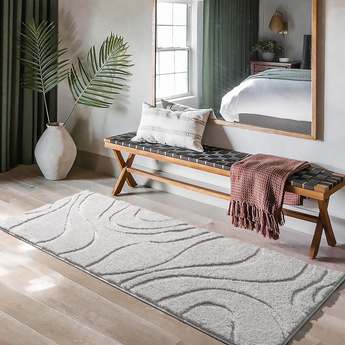 DEXDE Bathroom Rugs Mat Runner 24x60, Light Grey Bath Rugs Ultra Long Non-Slip Machine Washable Quick Dry Bath Mats Large Soft Absorbent Microfiber Carpet for Bathroom Floor Tub Shower