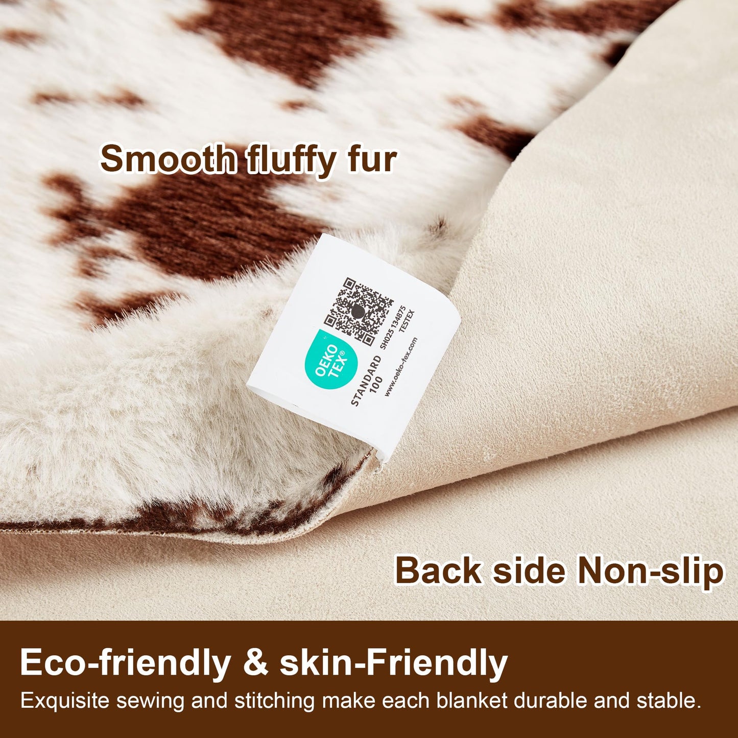 JONIYEAR Large Durable Faux Cowhide Area Rug 4.9 x 6.56 Feet, Premium Cow Print Rug for Living Room Bedroom, Durable Faux Fur Animal Cow Hide Carpet for Western Farmhouse Decor, Brown and White