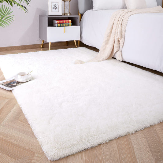 Foxmas Soft Fluffy Area Rugs for Bedroom Kids Room Plush Shaggy Nursery Rug Furry Throw Carpets for Boys Girls, College Dorm Fuzzy Rugs Living Room Home Decorate Rug, 2ft x 3ft, Cream