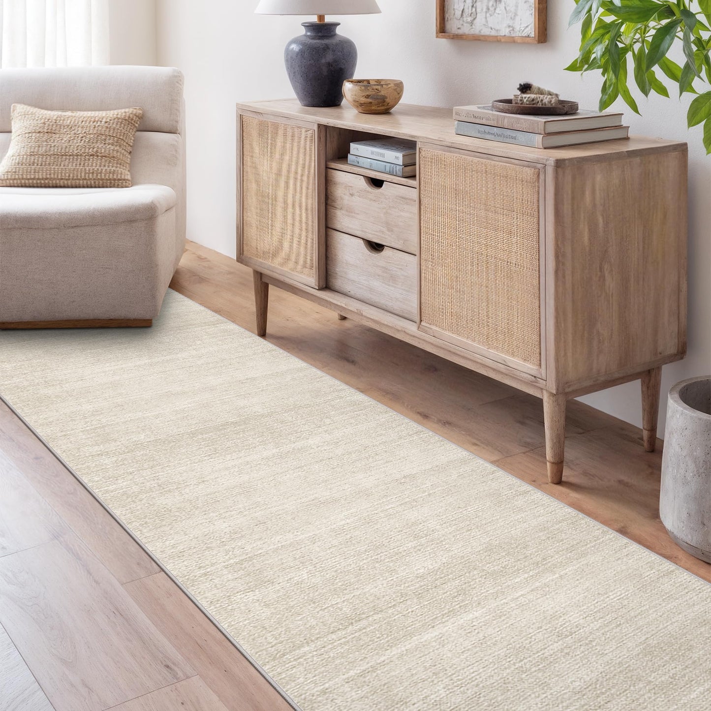 Art&Tuft Washable Runner Rug - 2x8 Hallway Runner Rug Non-Slip, Soft Low Pile Kitchen Rug Runners for Hallways, Entryway, Bedroom, Living Room, Beige