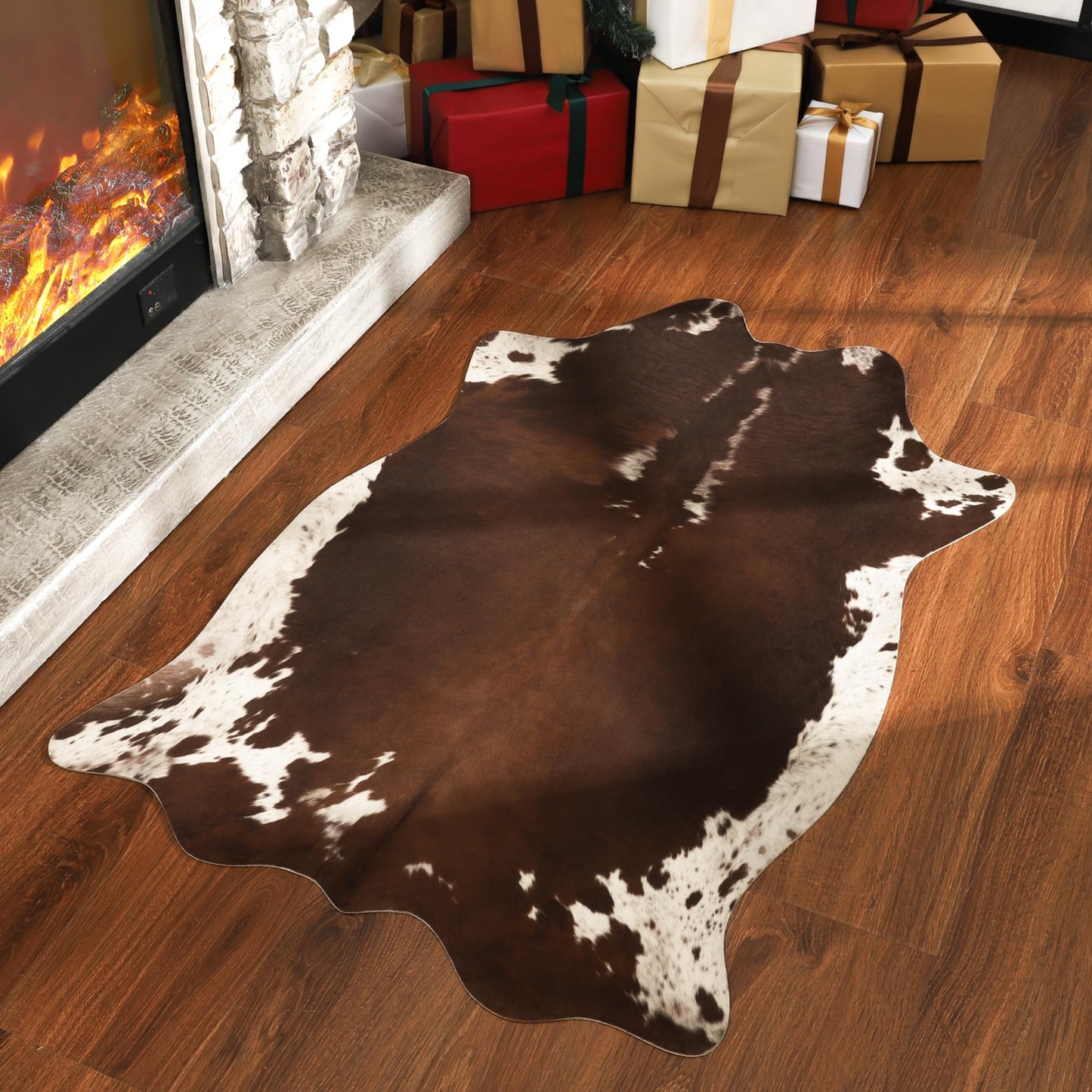 Foxmas Cowhide Rug 2.3x3.6 Feet Faux Cow Rug for Living Room Bedroom, Large Cow Print Rugs Premium Animal Print Rug for Western Home Decor, Washable and Luxury Cow Hide Rug