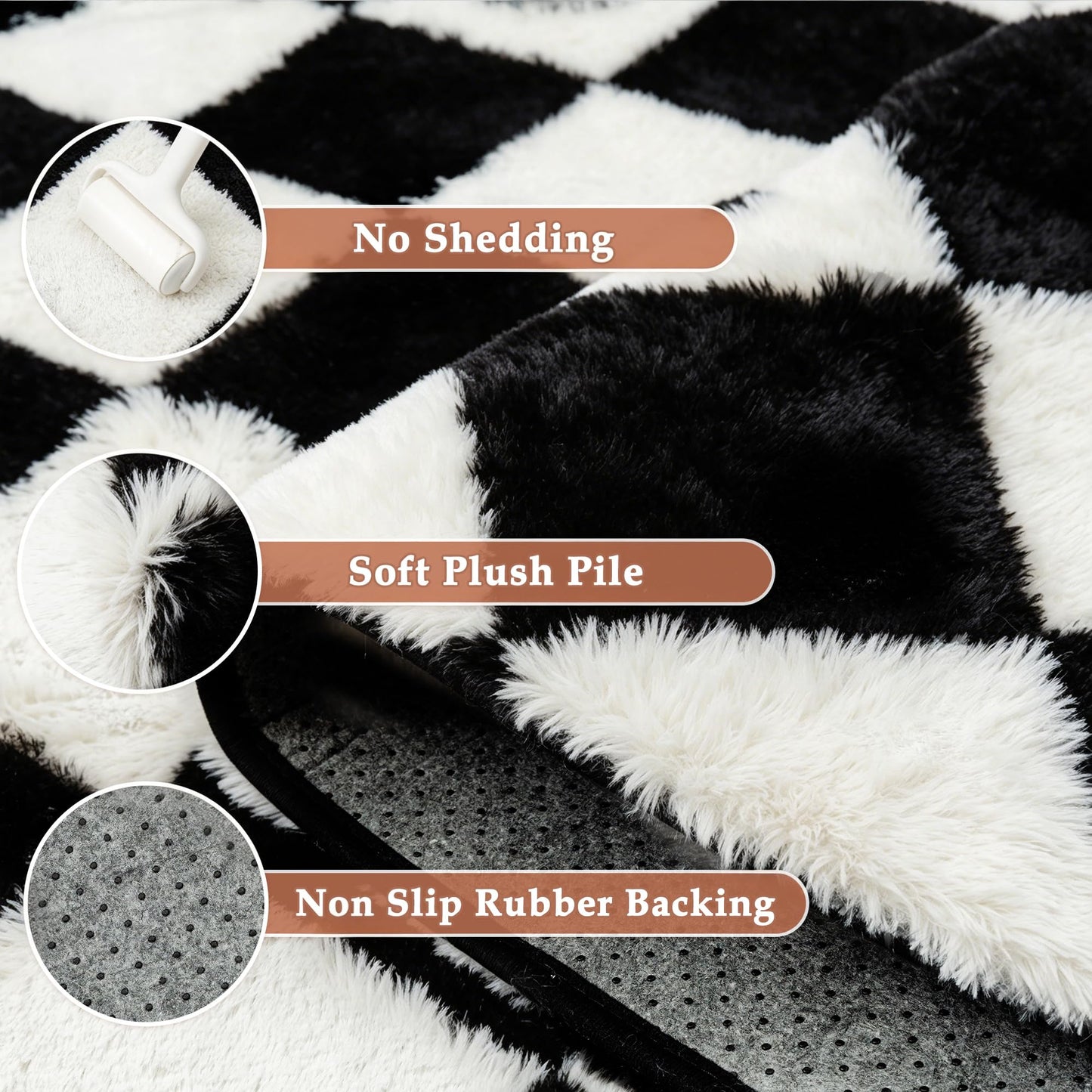 PureCozy Checkered Rug 5x8 Fluffy Shag Living Room Black and White Area Rug Modern Washable Carpet Soft Shaggy Non Slip Indoor Plush Fuzzy Rugs for Bedroom Dorm Office Home Aesthetic Decor