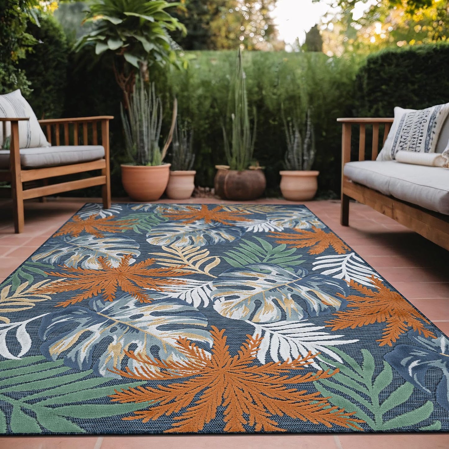 Luul Home Floral Indoor Outdoor Rugs 9x12 Large Area Rug for Living Room, Patio Decor, Kitchen, and Entryway Rug, Washable Stain Resistant Outside Carpet Midnight 9 x 12