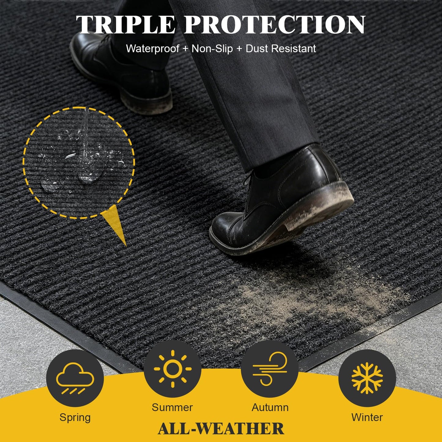 TANYOYO 4' X 6' Commercial Grade Door Floor Mat Brush Step Entrance Mat Vinyl Backed Utility Doormat Heavy Duty Floor Rugs Commercial Outdoor Carpet Indoor Entrance Mat,Black
