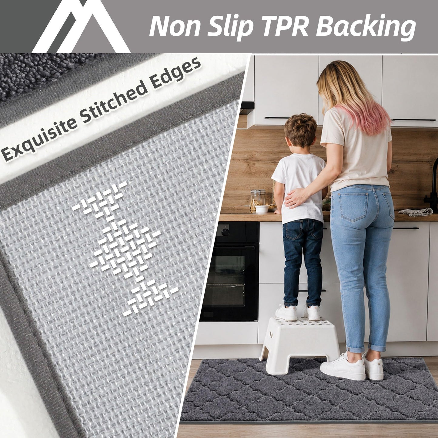 COSY HOMEER Soft Kitchen Floor Mats for in Front of Sink Super Absorbent Kitchen Rugs 20"x59" Non-Skid Standing Mat Washable,Polyester,Dark Grey