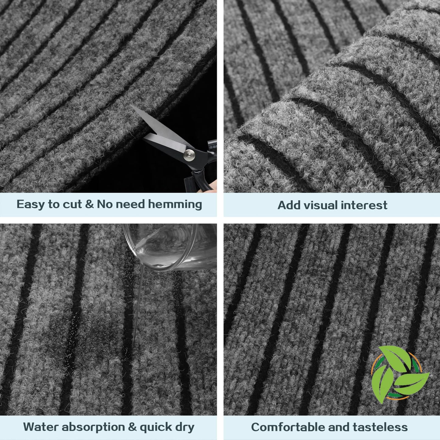 Heyroll Custom Size Hallway Runner Rug, Backed Non-Slip Waterproof Runner Rugs, Washable Outdoor Indoor Carpet Runner Rug for Floor, Entryway, Kitchen, Laundry, Balcony, Garage 2' x 6', Stripe Gray