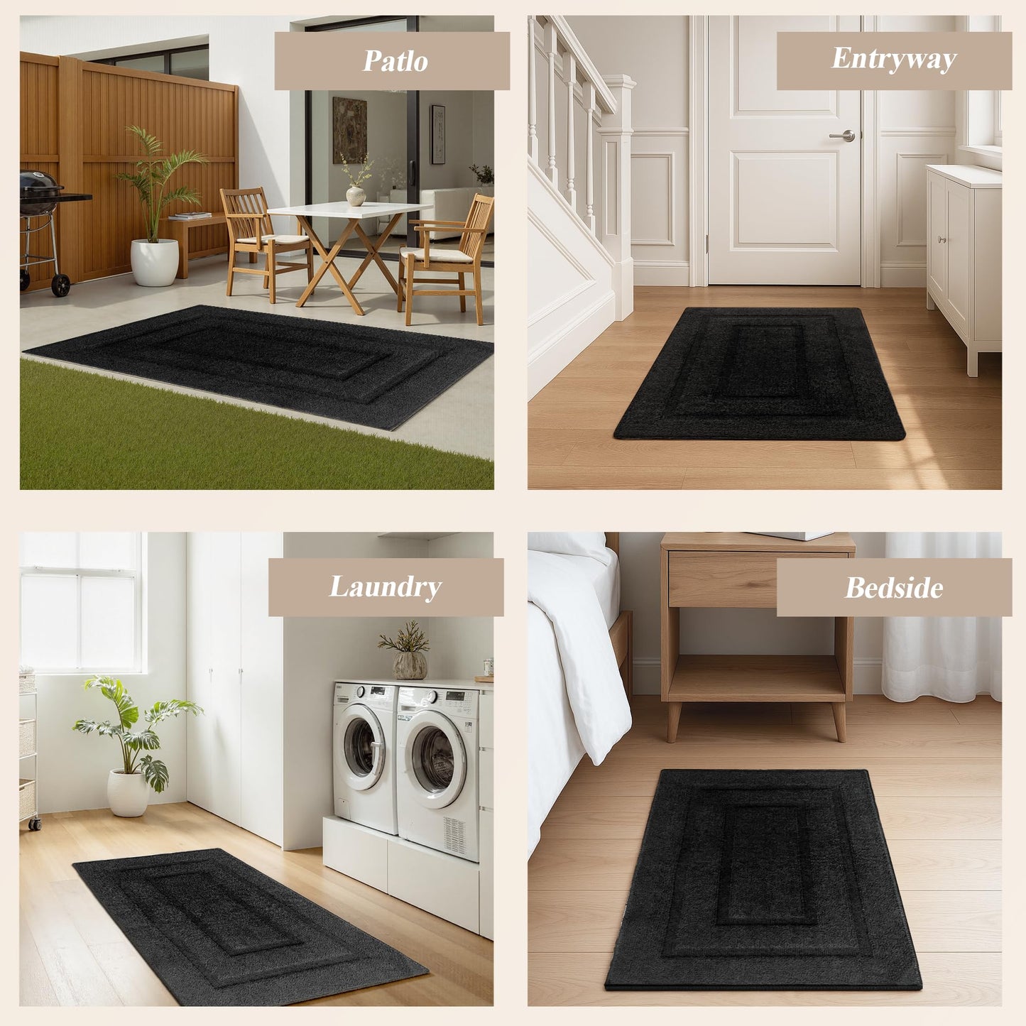 3x5 Washable Runner Rug for Hallway, Non Slip Low-Pile Kitchen Rug, Durable Soft Floor Carpet Runners for Entryway, Bedroom, Bathroom, Laundry Room, Solid Black