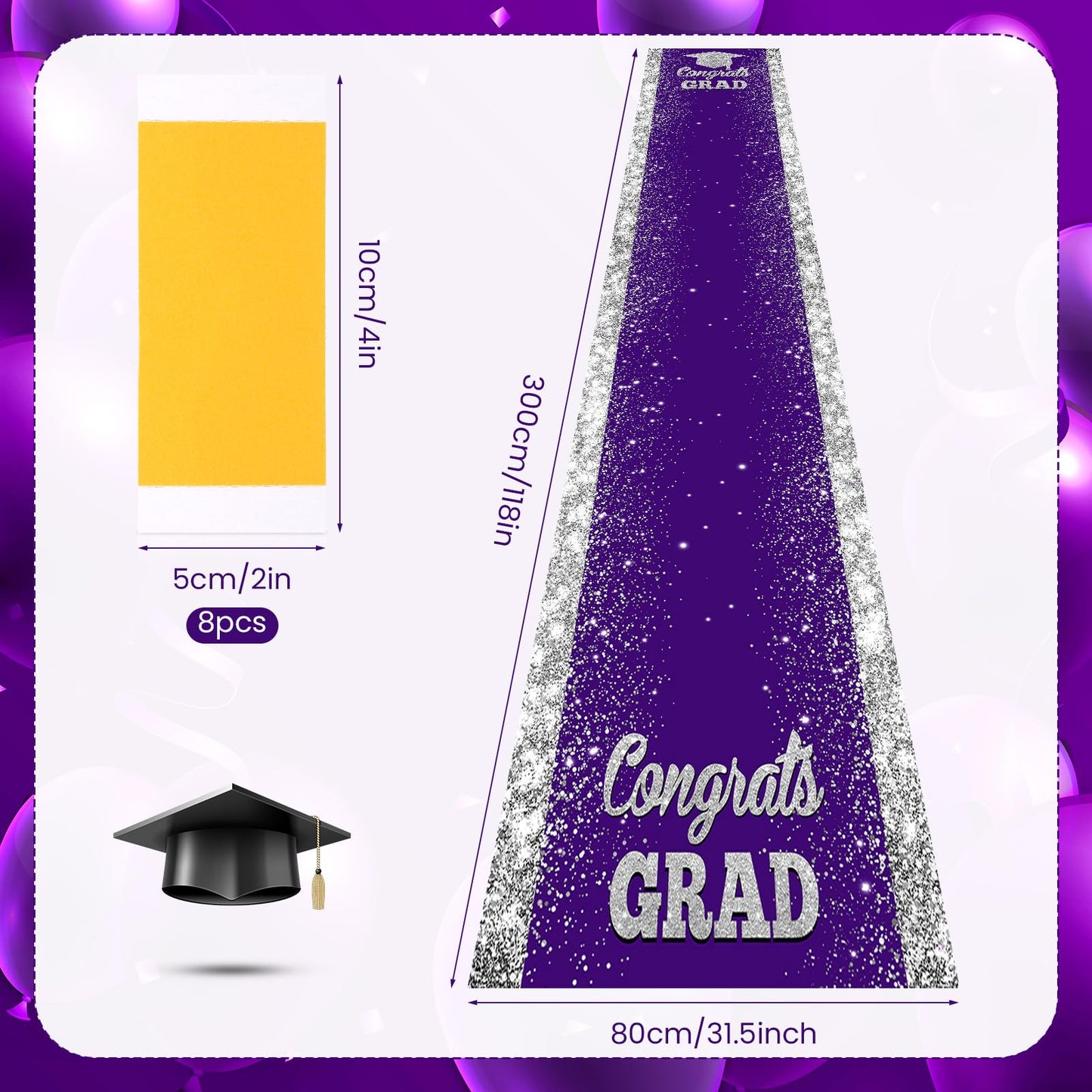 Purple Carpet Runner for Party, 10 x 2.6ft, Purple Graduation Prom Decorations Polyester Fabric Runway Rug for Prom Party Decor Aisle Runner for High School College Scholar Graduation Ceremony