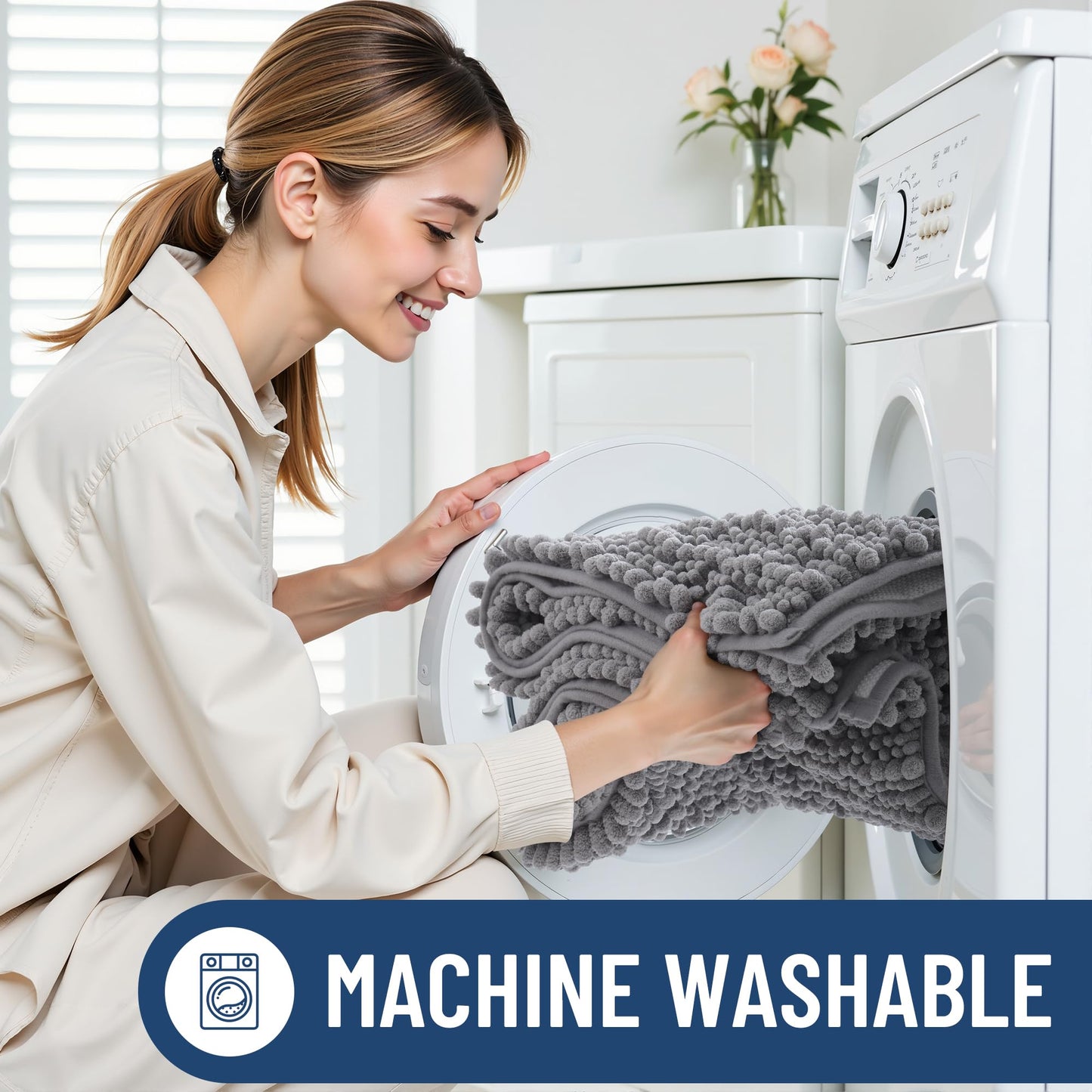 Smiry Bathroom Rugs Mat 30x20, Extra Soft Absorbent Chenille Bath Rugs, Non Slip Rubber Backing Machine Washable Quick Dry Bath Mats for Bathroom Floor, Tub, Shower, Home Decor Accessories, Grey