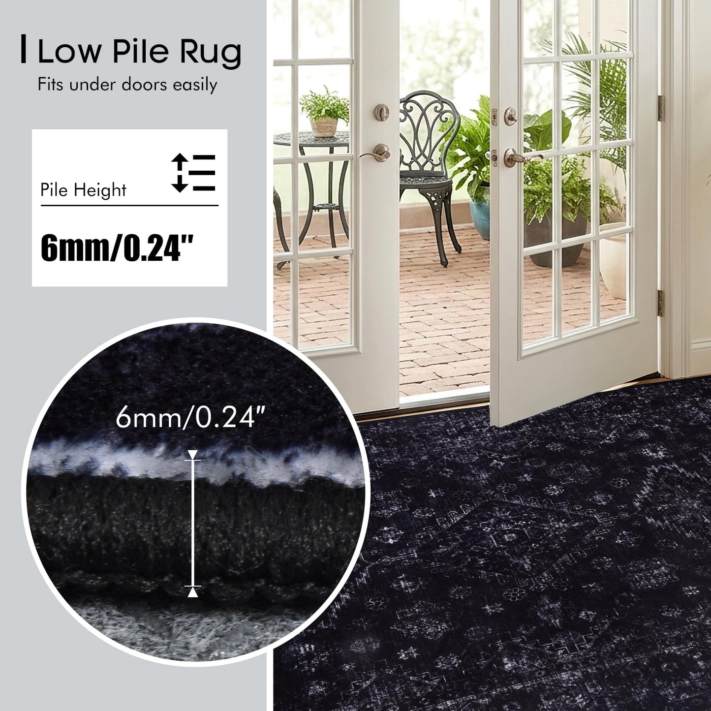 8x10 Area Rugs for Living Room, Machine Washable Rugs, Black Modern Neutral Rug Stain Resistant, Low Pile Non Slip, Boho Large Carpet for Bedroom Dining Room Nursery Dorm Indoor Office-Black 8'x10'