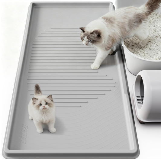 ISSEVE Cat Litter Mat 54" x 27.5" XXL, Extra Large Silicone Mat for Litter Box, 1.38" Raised Edge Urine Proof Litter Trapping Mat Pad for Scatter Control, Soft on Kitty Paws, Protect Floor (Grey)