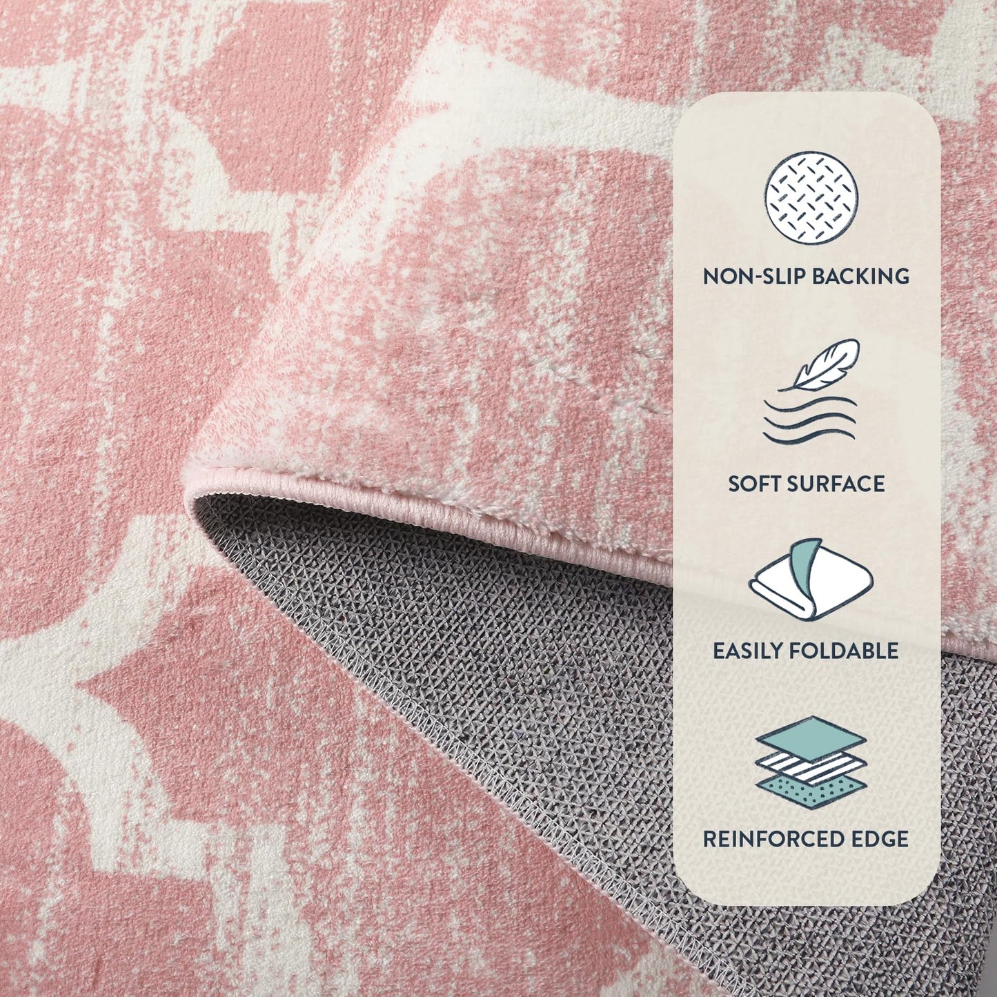 Lahome Nursery Rug 5x7 Area Rugs for Living Room,Washable Pink Rugs for Bedroom Girls,Soft Low-Pile Indoor Floor Boho Carpet for Kids Playroom Dorm Meline