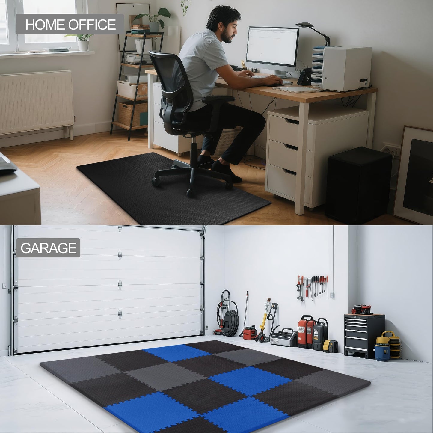 BalanceFrom Puzzle Exercise Gym Flooring Mat, 3/4" Thick EVA Interlocking Foam Tiles Workout Mat for Home Gym, 96 Square Feet, Graphite