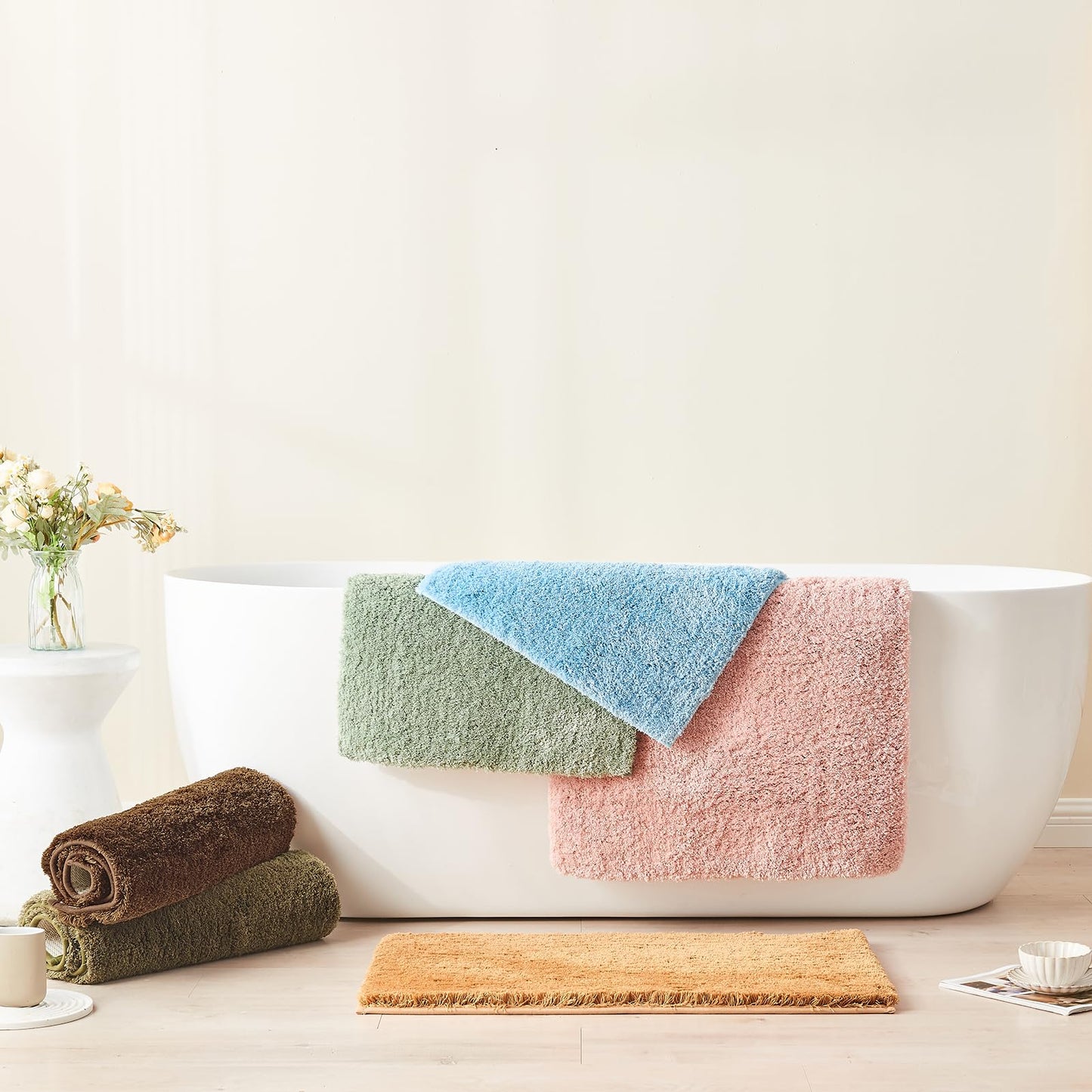 CozeCube Upgraded Shaggy Bath mat for Bathroom Non Slip 15.7" X 23.6", Super Soft Quick Dry Bath Rugs, Fluffy Plush Bathroom Rugs Machine Washable, Dark Brown