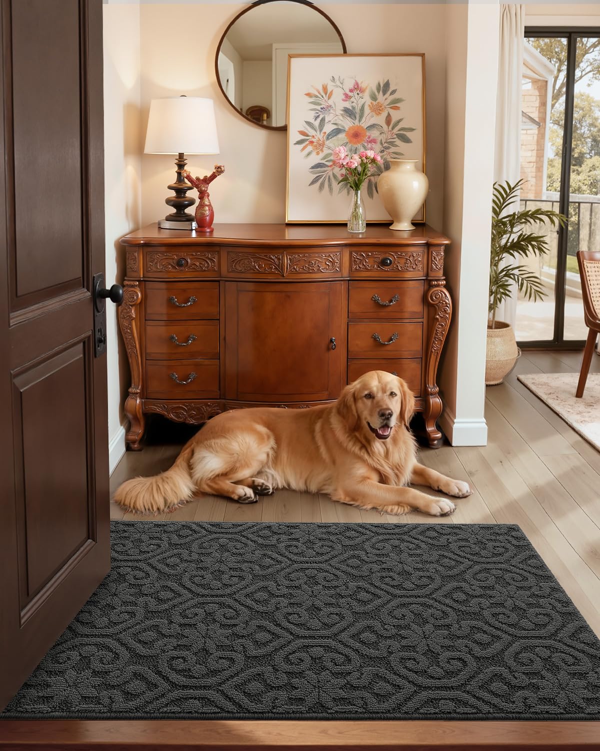 DEXI Front Door Mat Indoor Entrance, 3x5 Non Slip Entryway Doormat Dirt Trapper, Absorbent Entry Mats for Inside House, Patio, Porch, Dark Grey