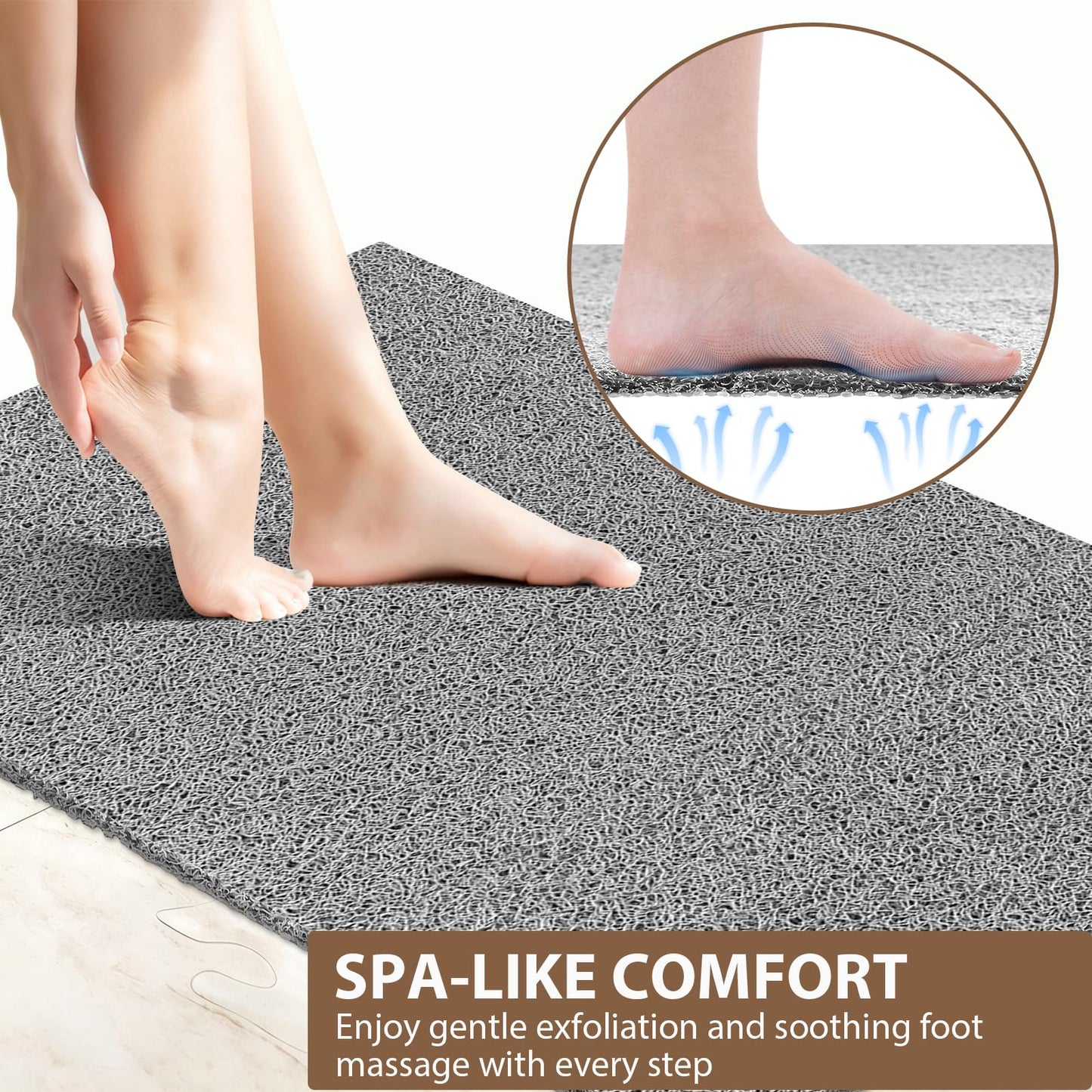 Shower Mat Non Slip: 47.2 x 31.5 Inch Extra Large Shower Mats for Inside Shower with Drain Hole - Soft PVC Loofah Anti Slip Shower Stall Mat for Walk-in Shower and Bathroom, Quick Drying