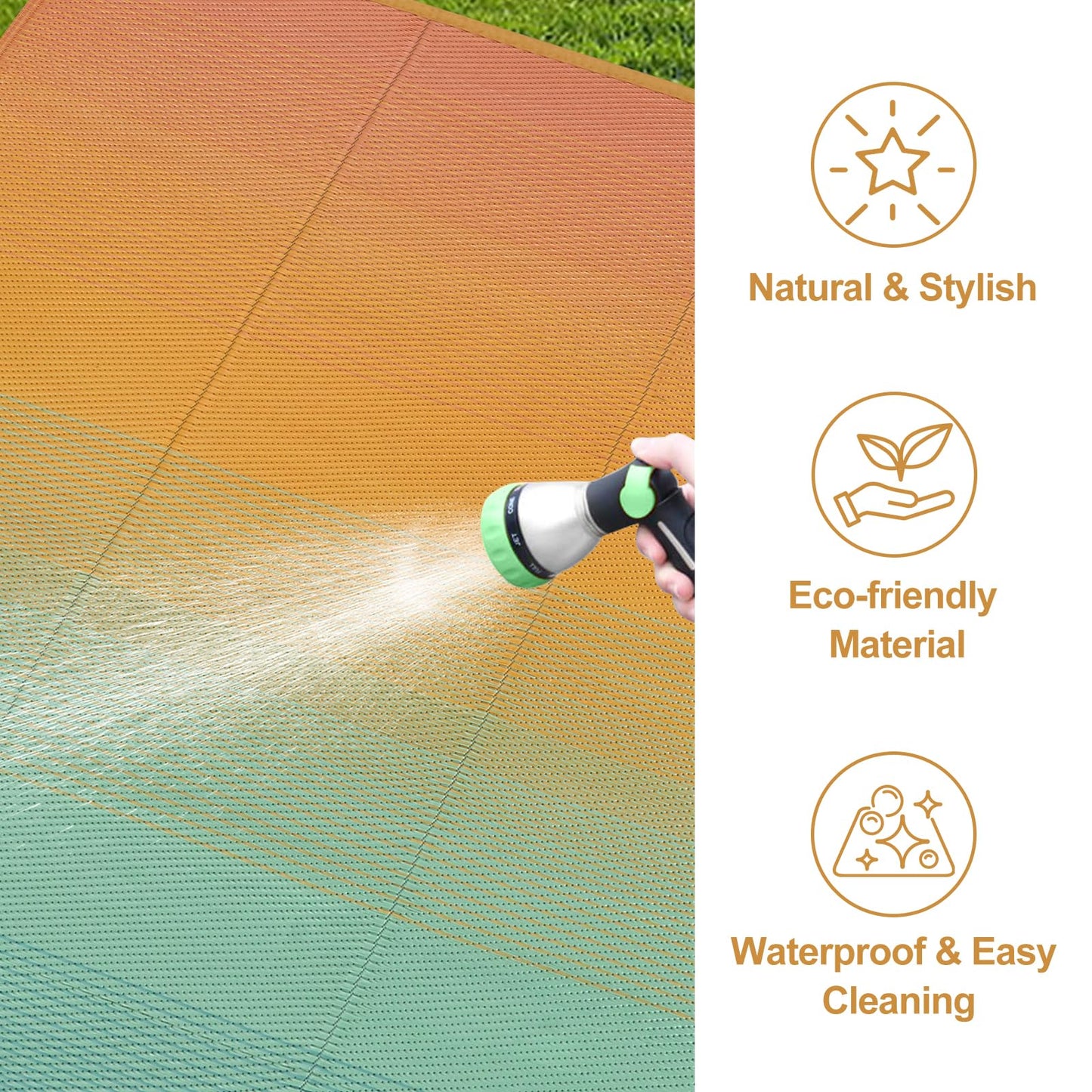 Lahome Camping Rugs for Outside Your Rv 5x8 Indoor Outdoor Carpet Waterproof Plastic Straw Rug, Reversible Camping Mats Large Porch Rug for Patio,Backyard, Balcony,Deck,Blue-Orange 5x8