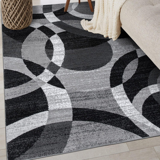 Rugshop Gray Modern Geometric Area Rug, Abstract Circles, High-Traffic, Non-Shedding, for Bedroom, Home Office and Small Living Room, 3'3" x 5'