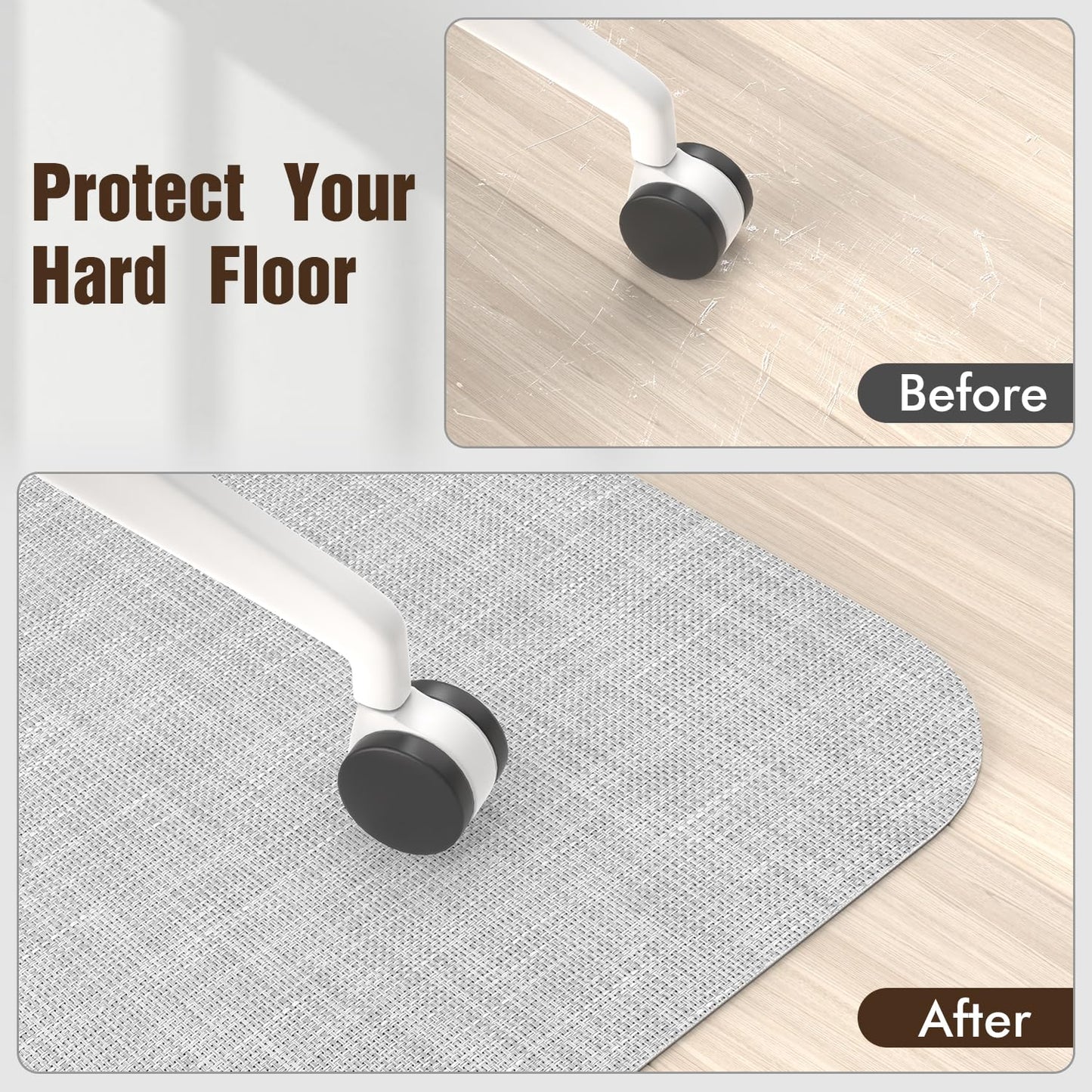 Blvornl Office Chair Mat for Hardwood Floor, 36"x 48" Desk Computer Chair Mat for Hard Wood and Tile Floor, Large Anti-Slip Hard Floor Protector Rolling Chair Mat, PVC Mat Desk Rug Light Grey