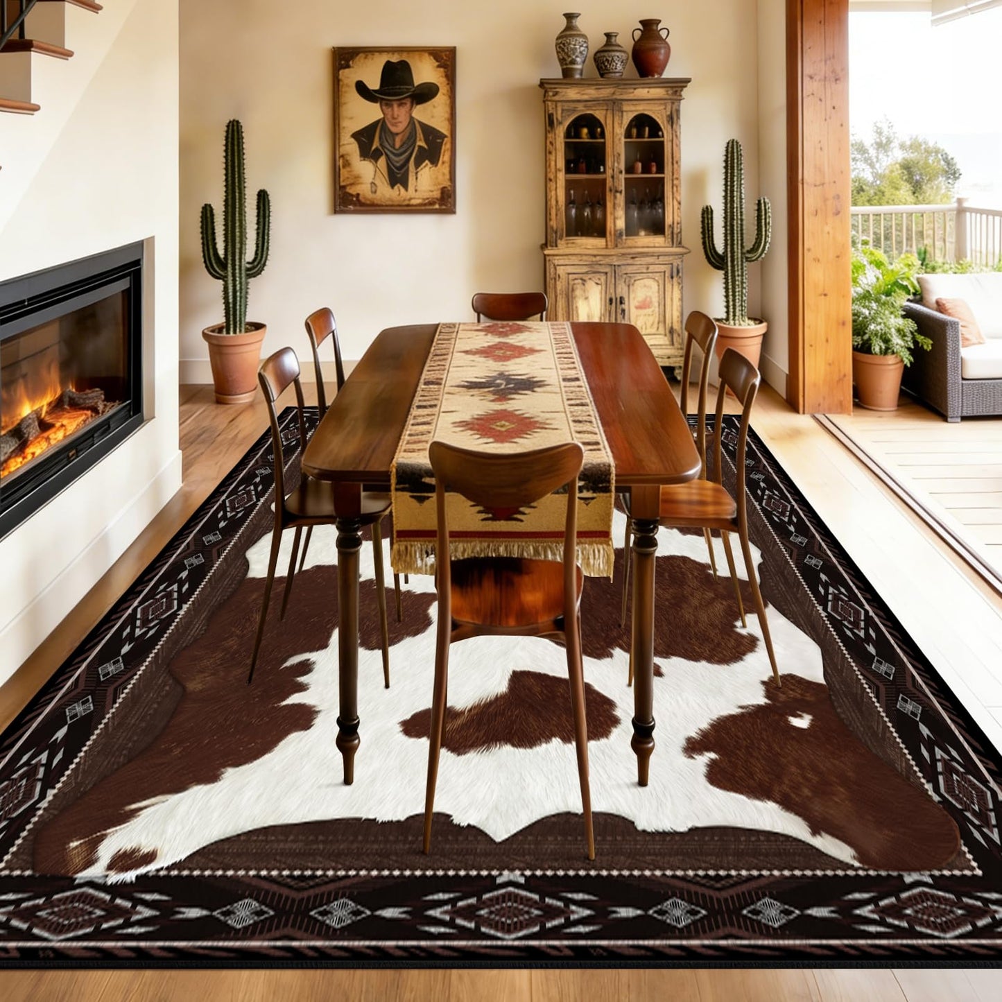 Yinhua Cowhide Rugs for Living Room 4x6 Cow Print Rug for Bedroom Washable, Soft Faux Animal Print Rug Low Pile Non Slip, Western Rustic Rugs for Dining Room Nursery Home Office, Brown and White