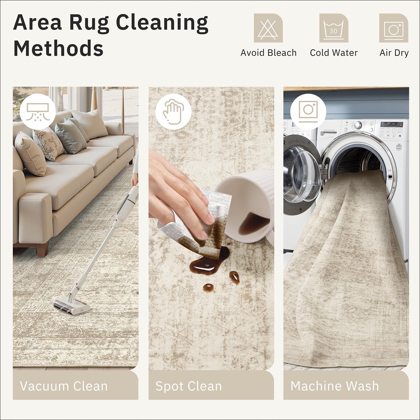 Soalmost 8x8 Beige Round Rug 8ft Living Room Circle Rug Vintage Round Area Rug Non Slip Indoor Carpet for Apartment