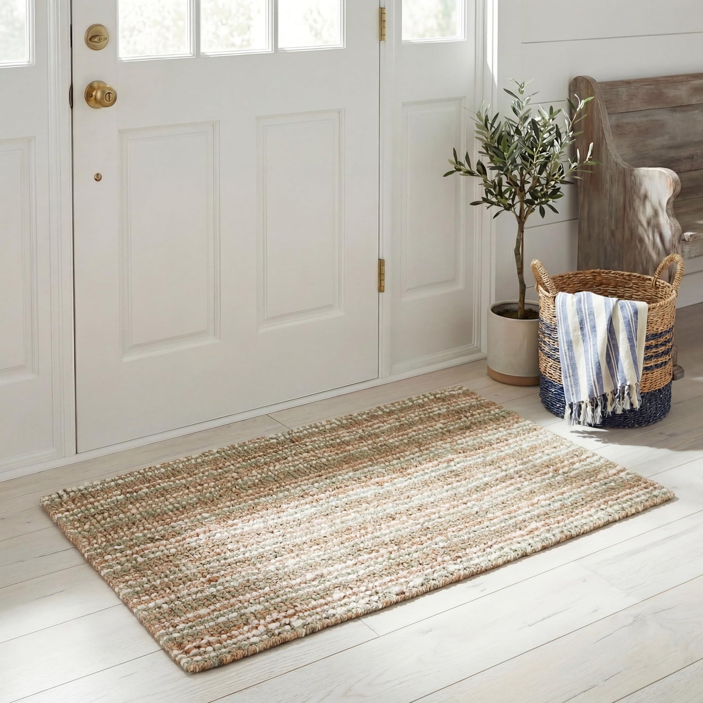 SAFAVIEH Natural Fiber Collection Area Rug - 2'6" x 4', Sage & Natural Brown, Handmade Jute, Farmhouse Style, Chunky Textured Thick Pile (NF447S)