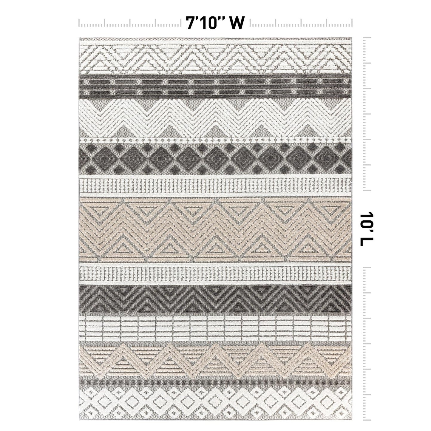 Rugshop Marbella Contemporary Boho Non-Shedding Easy Cleaning Patio Deck Backyard Indoor/Outdoor Area Rug 7'10" x 10' Gray