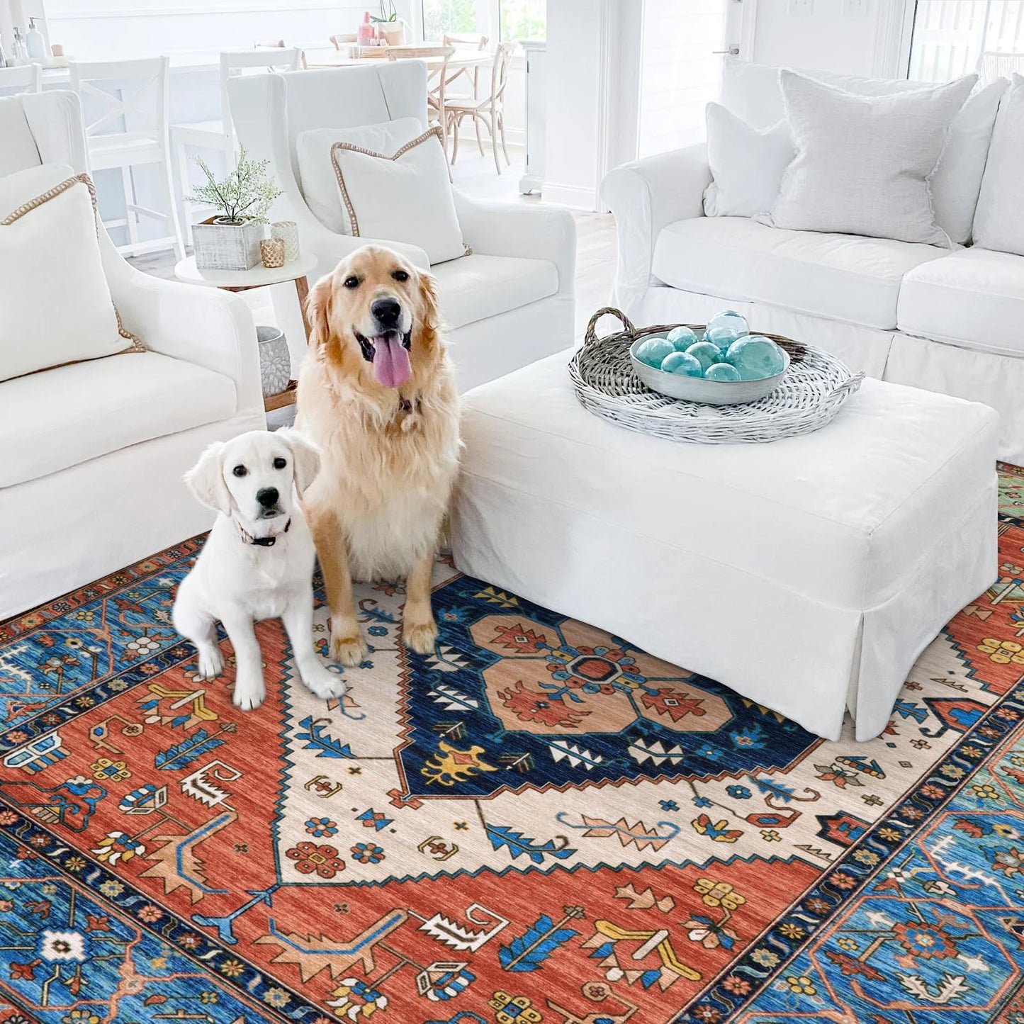 Lahome Boho Machine Washable Rugs - 5x7 Area Rugs for Living Room Non-Slip Oriental Throw Bedroom Rug Ultra-Thin Large Office Dining Room Rug Accent Floor Carpet for Kitchen Laundry Room Adelyn
