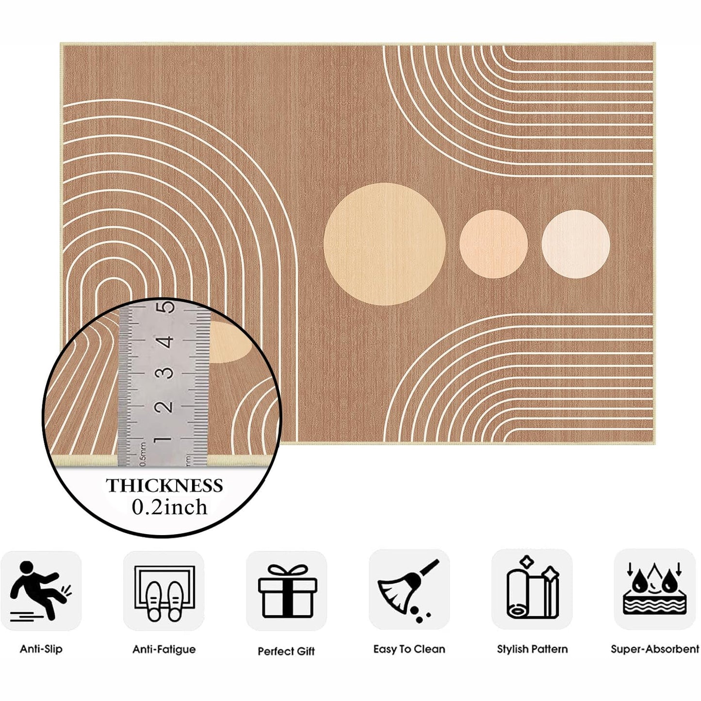Area Rug 5x7 Boho Modern Minimalist Geometric Abstract Rug Brown Mid Century Modern Rug for Living Room Machine Washable Non-Slip Printed Low Pile Indoor Carpet for Bedroom Dining Room Office Brown