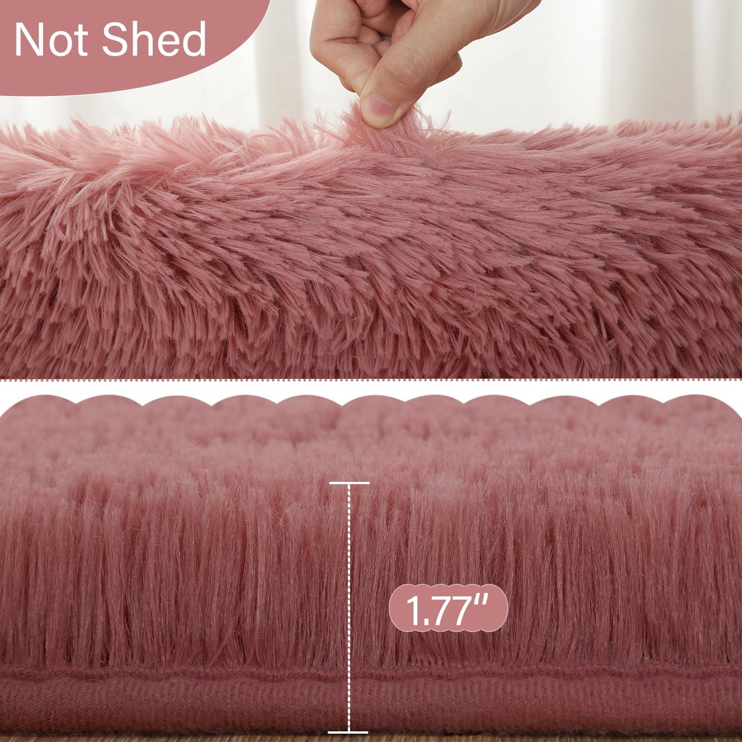 LOCHAS Bedroom Rug 2.6' x 5.3', Blush Fluffy Shaggy Area Rug for Bedroom Bedside, Soft Oval Throw Rugs Carpet for Kids Girls Nursery Living Room Home Decor