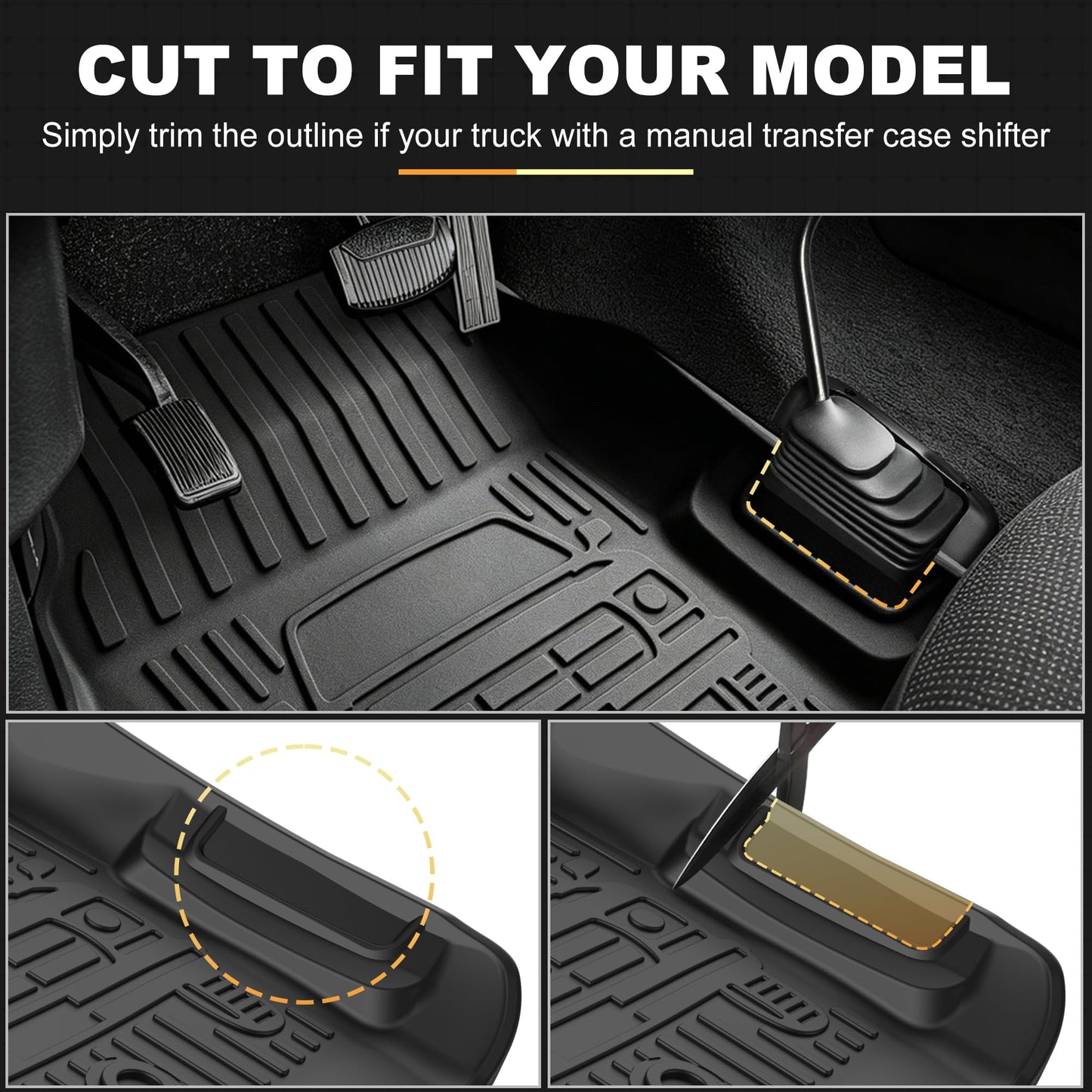All Weather Floor Mats for Ford F150 1980-1996, F-250/F350 1980-1997 Classic Ford Truck Accessories 1980-1986 1987 1988 1989 1990 1991 1992-1996 Waterproof Nonslip TPE Liner Cover Black