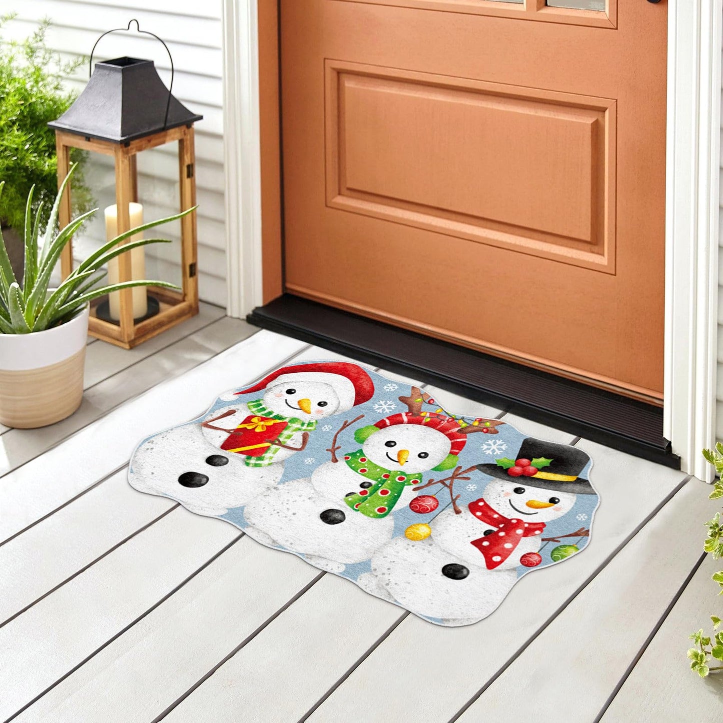Yuefunny Winter Snowman Rug Snowman Indoor Decor White Non Slip Soft Floor Mat Winter Decorative Rug for Xmas Bathroom Kitchen Bedroom Home Decoration Gift 35 x 22 Inch