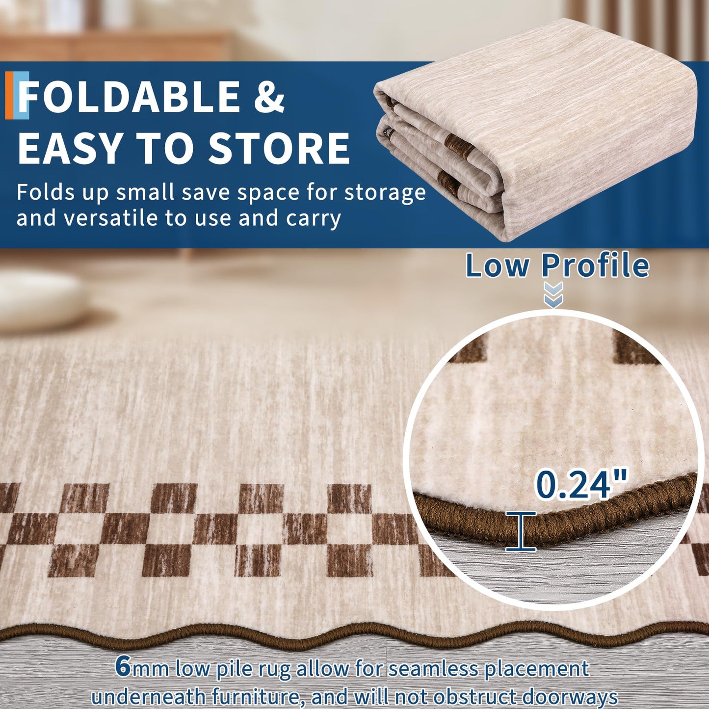 GarveeHome Hallway Runner Rug 2x6 Non Slip Scalloped Washable Rug for Kitchen Entry Stain Resistant Modern Border Throw Floor Carpet Long Runner Mat for Bathroom Living Room Bedside, Beige