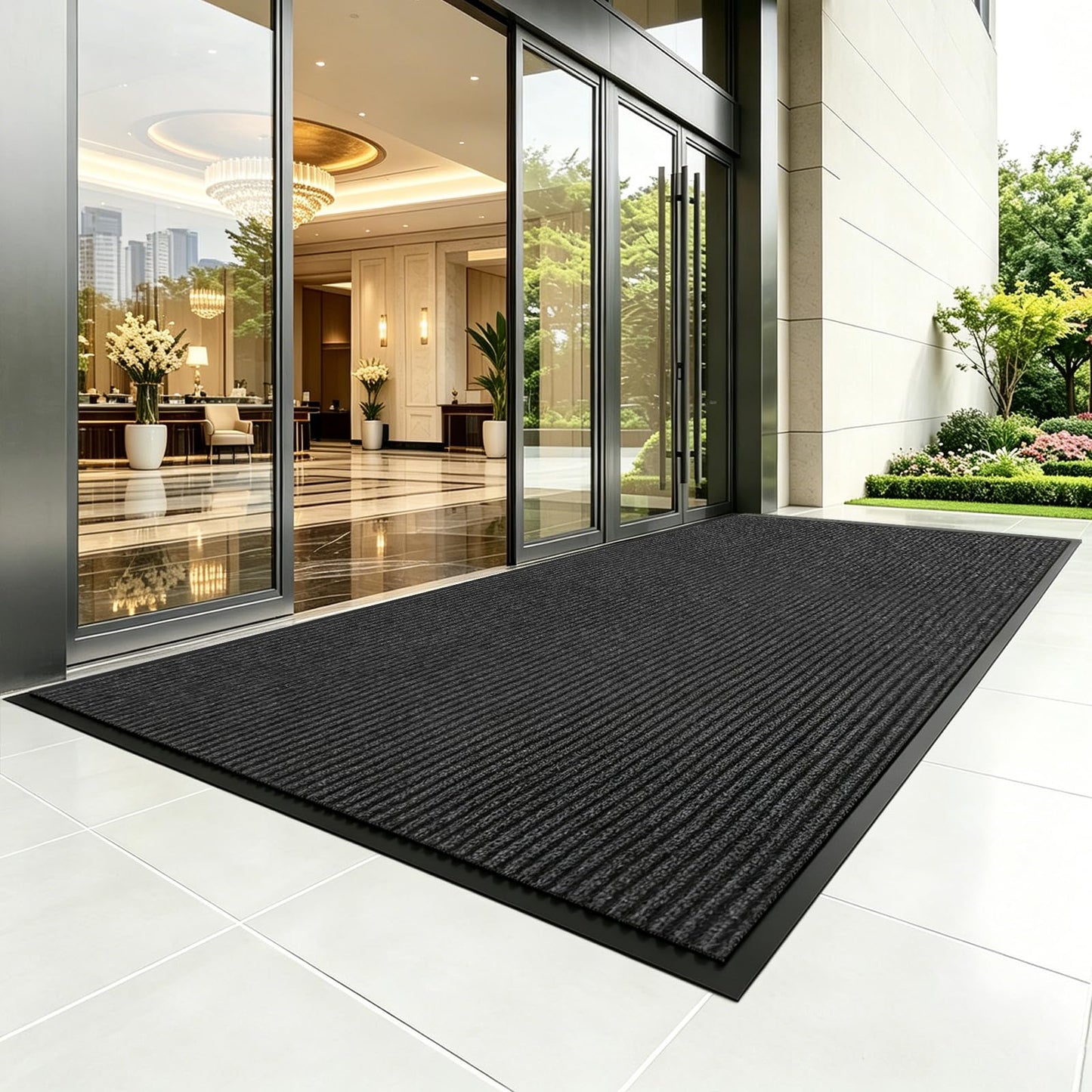 TANYOYO 4' X 6' Commercial Grade Door Floor Mat Brush Step Entrance Mat Vinyl Backed Utility Doormat Heavy Duty Floor Rugs Commercial Outdoor Carpet Indoor Entrance Mat,Black