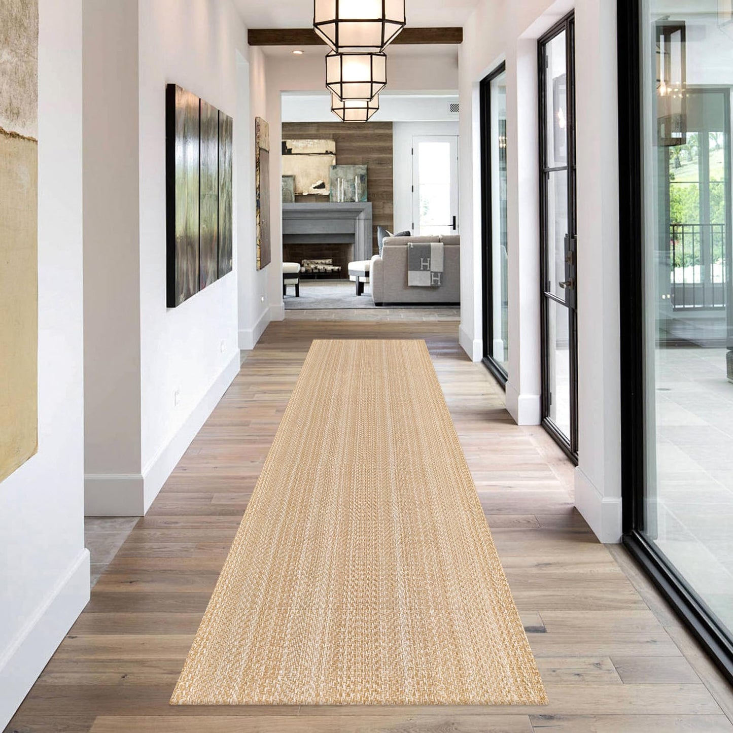 Washable Runners for Hallways 2x8 ft Kitchen Runner Non Slip Rubber Backed Hall Runners Cotton Entryway Runner Rugs Floor Carpet Floor Rugs for Living Room Indoor Backdoor Bedroom Kitchen(Khaki/Ivory)