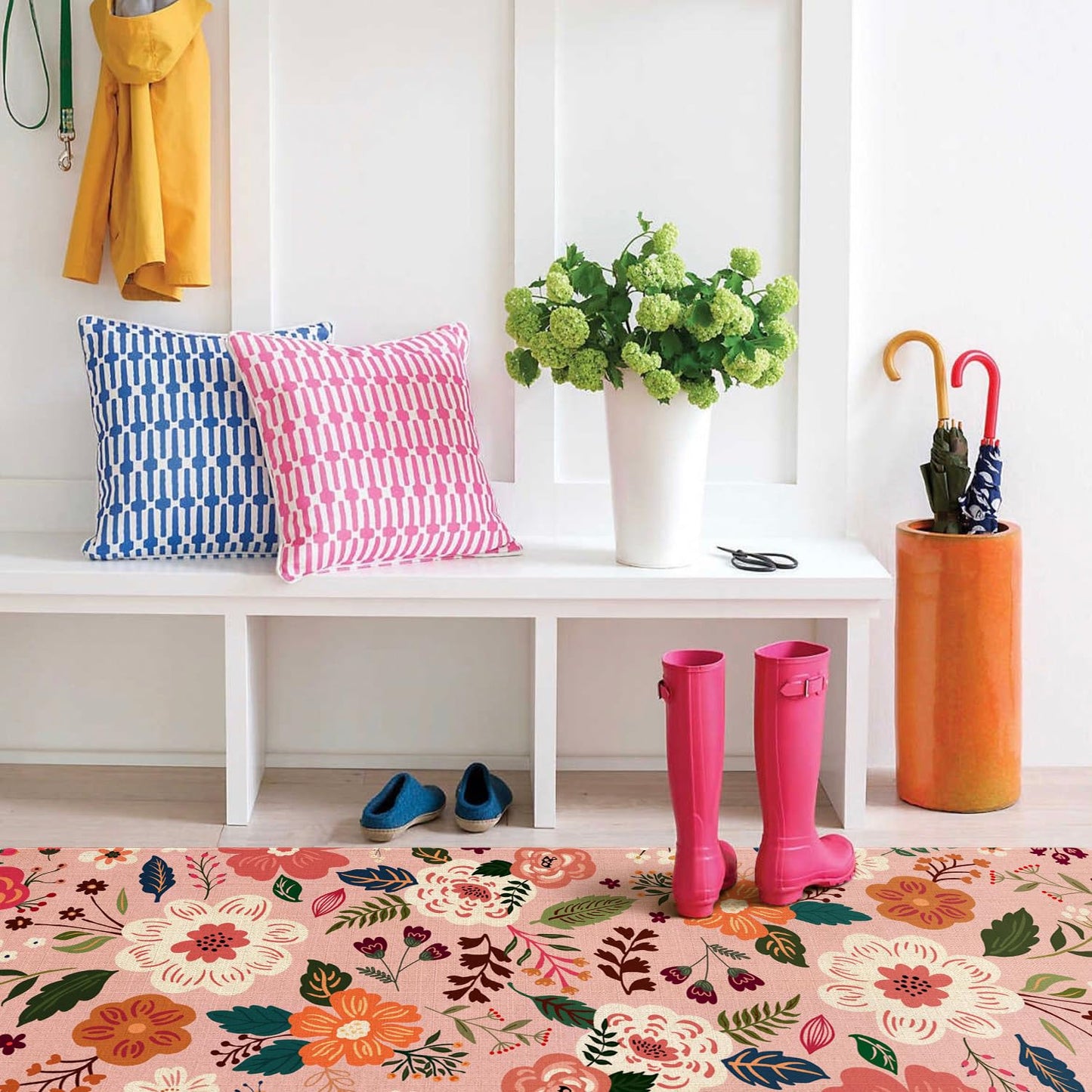 Xsinufn Boho Floral Kitchen Mat Set of 2,Modern Farmhouse Flowers Kitchen Rugs and Mats Non Skid Washable,Spring Summer Bohemian Kitchen Runner Rugs with Rubber Backing (Pink 17"x47"+17"x30")