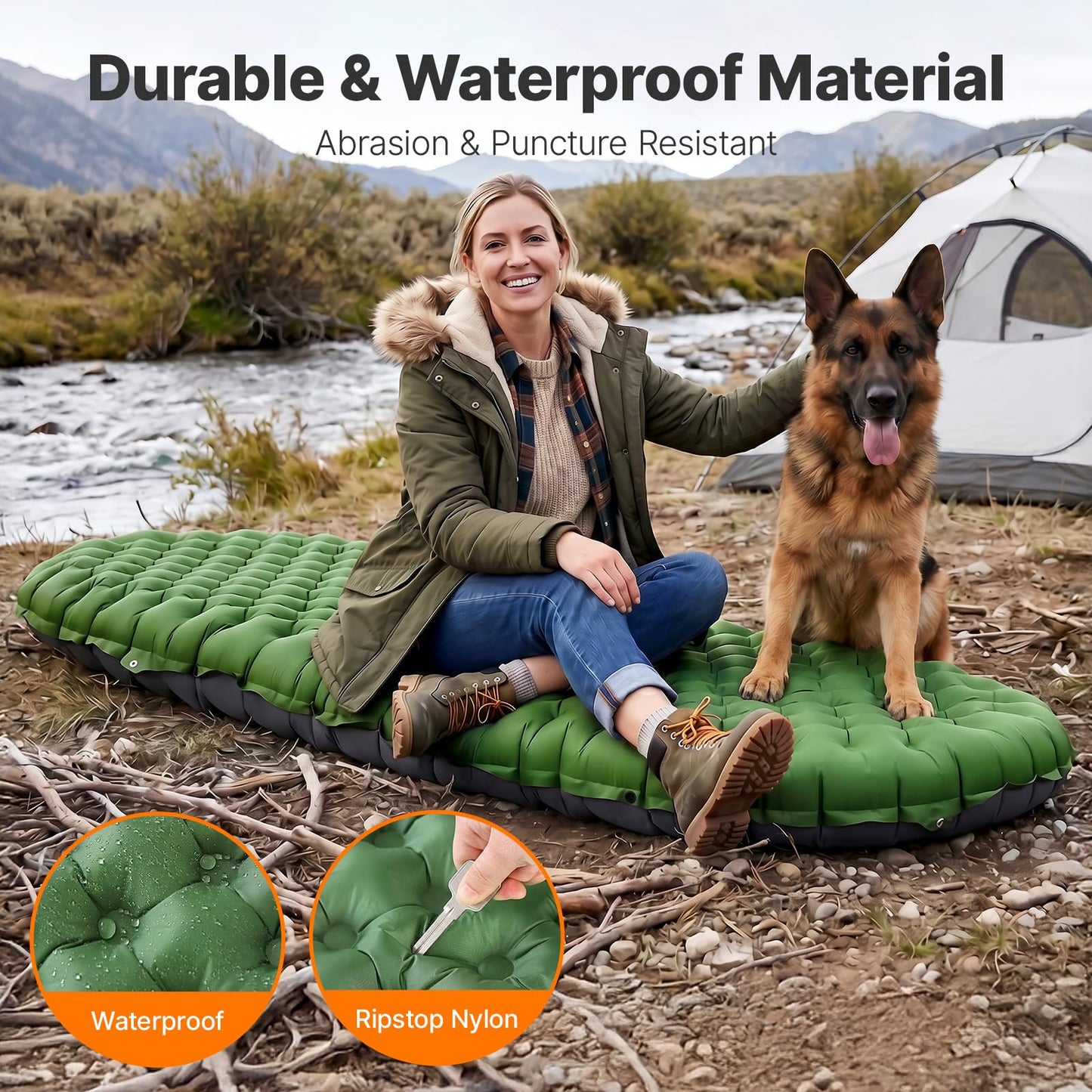 OGERY Sleeping Pad for Camping, R-Value 9.0 Insulated 4 Season Sleeping Mat, 4.7" Thick Ultralight Inflatable Camping Air Mattress with Pump Bag, Compact for Cold Weather