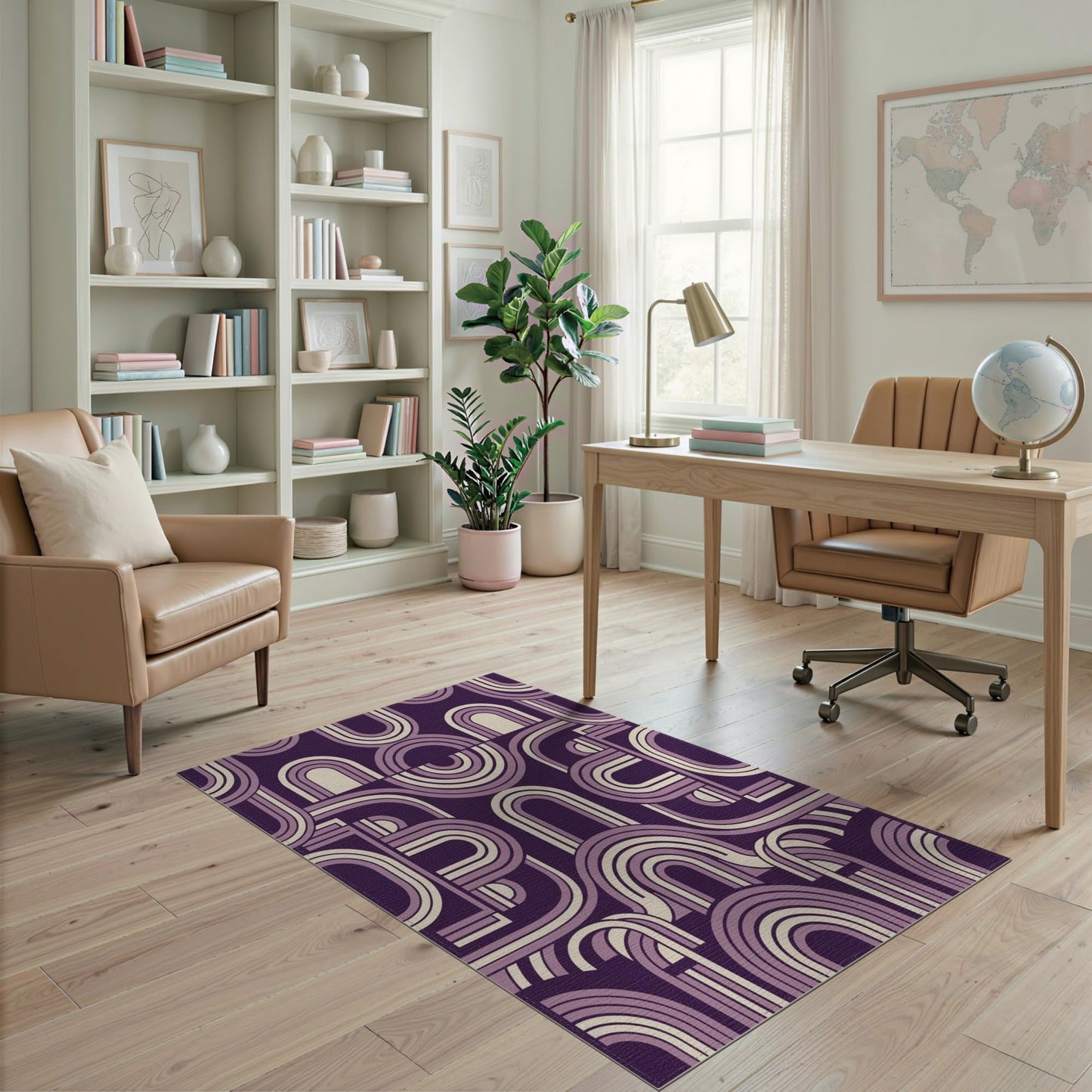 ODIKA 4'x6' Stylized Archway Forms Minimalist Contemporary Display Washable Area Rug for Playroom, Bedroom, Reading Nook, Pet Friendly & Kids Safe Play