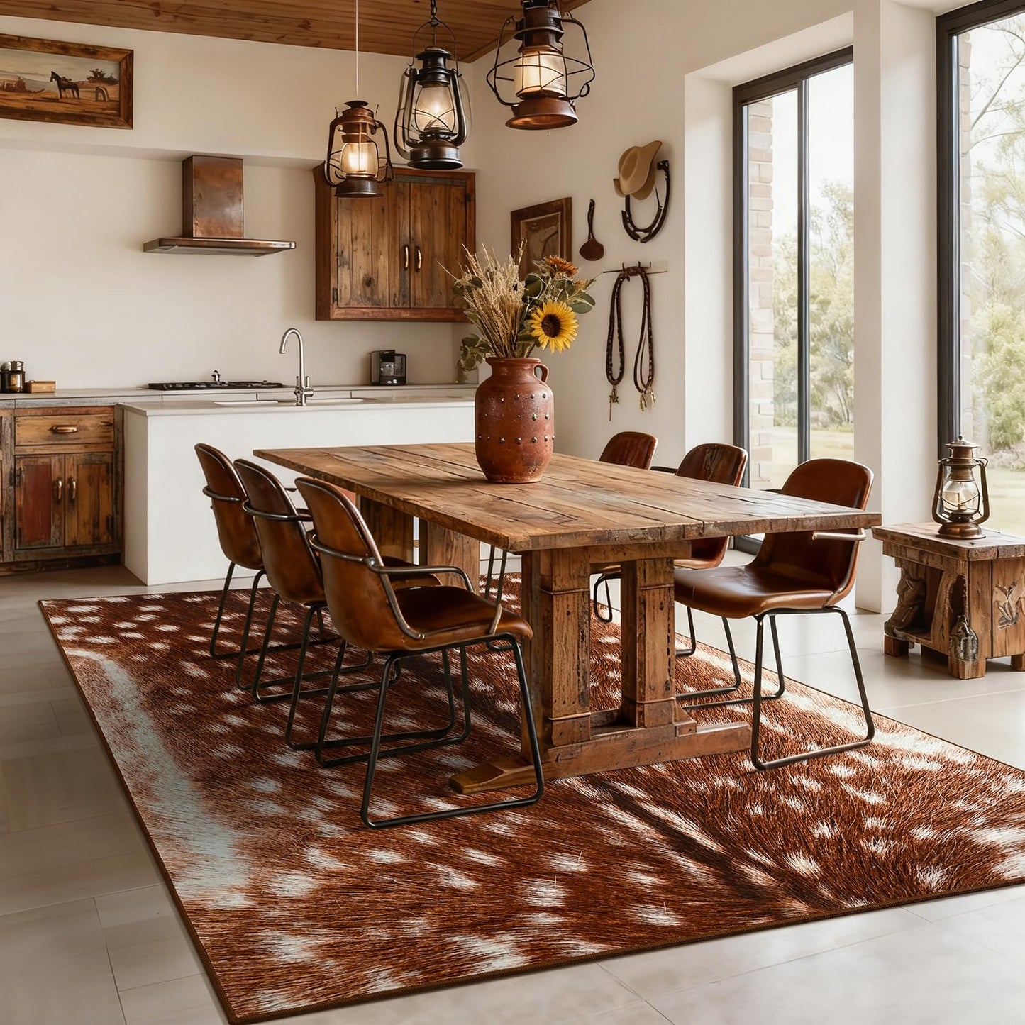 AROGAN Premium Deer Rug for Bedroom 4×6 Feet, Machine Washable Animal Hide Print Area Rug, Large Non-Slip Faux Fur Deer Skin Rugs Carpet for Office Living Room Dinner Room Home Decor