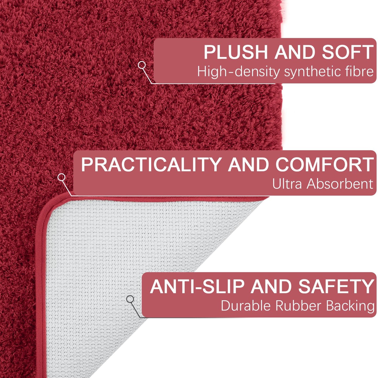 AROGAN Luxury Long Bathroom Runner Rug, 24x60 Inch Thick Soft and Absorbent Microfiber Non Slip Bath Mat, Rubber Backing Christmas Bath Rugs Carpets, Washable Plush Mats for Shower Floor, Red